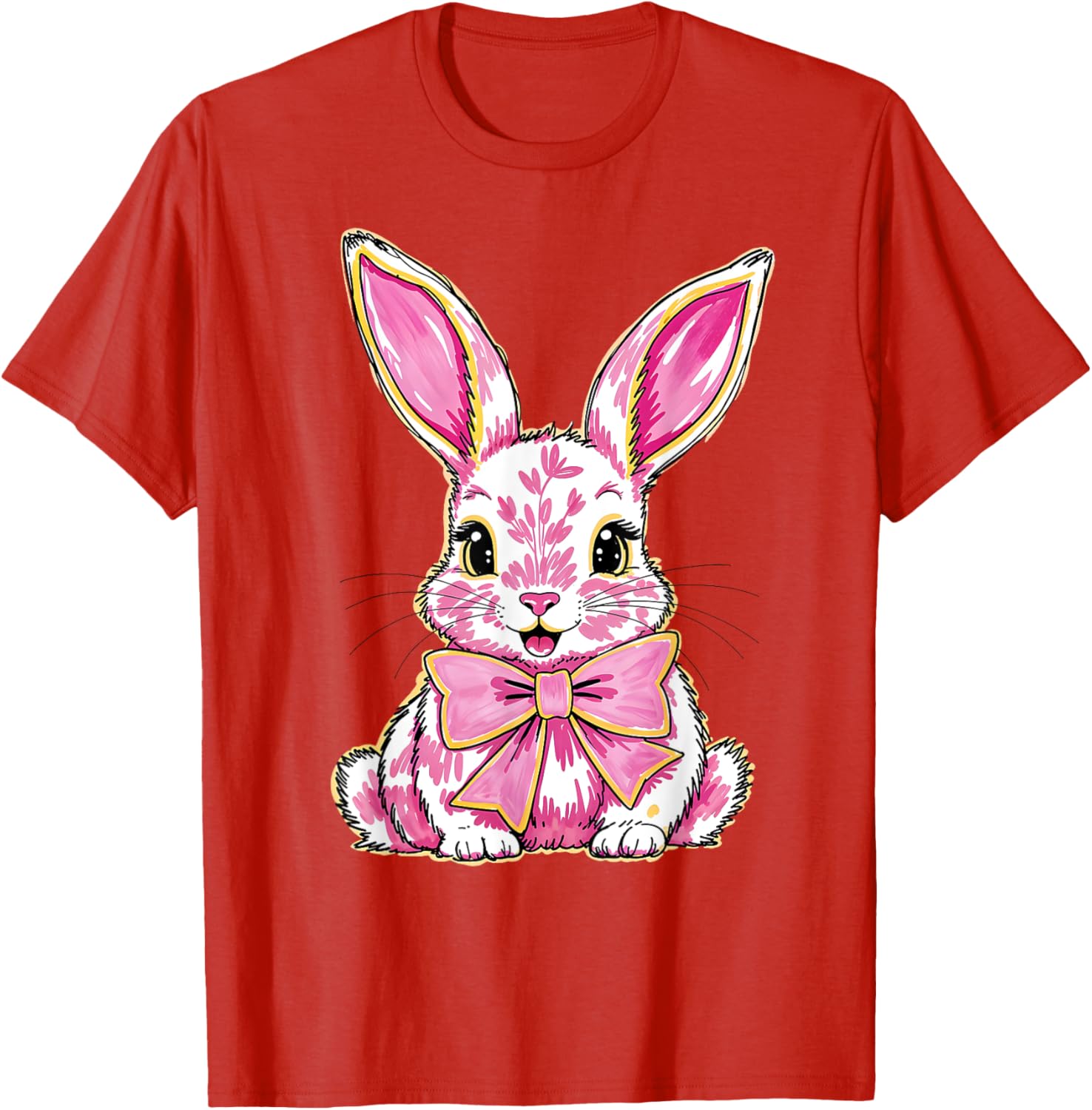 Happy Easter Bunny Coquette Bow Preppy T-Shirt for Women and Girls - 14
