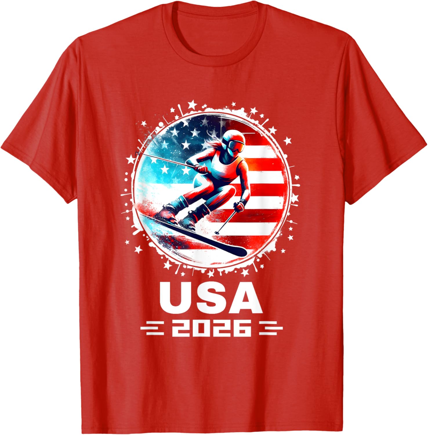 Skier USA Team 2026 American Flag Women's Skiing T-Shirt - 18