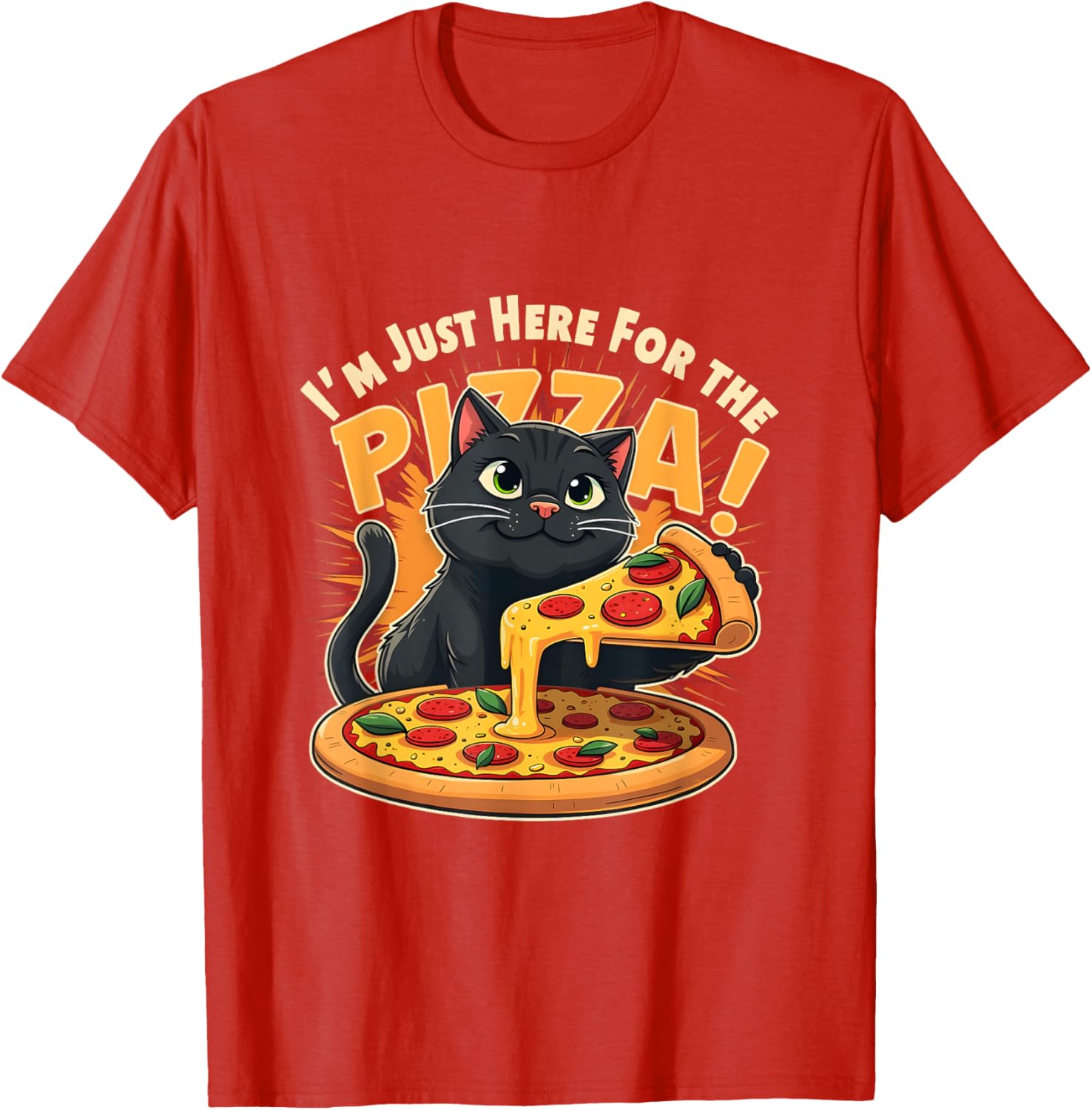 Funny I'm Just Here for the Pizza Cat T-Shirt for Foodie Lovers - 8