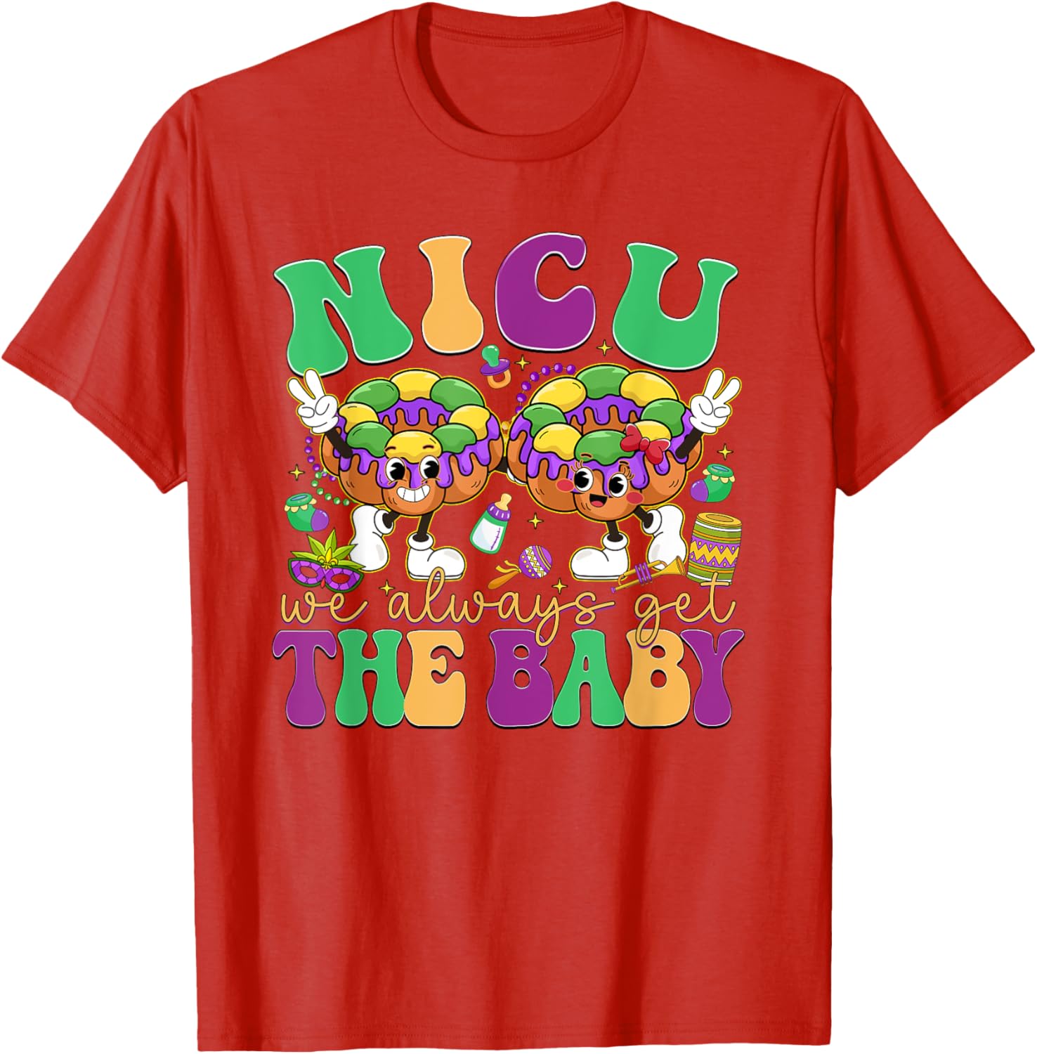 Retro NICU Nurse Mardi Gras T-Shirt for Baby Lovers and Caregivers - 14