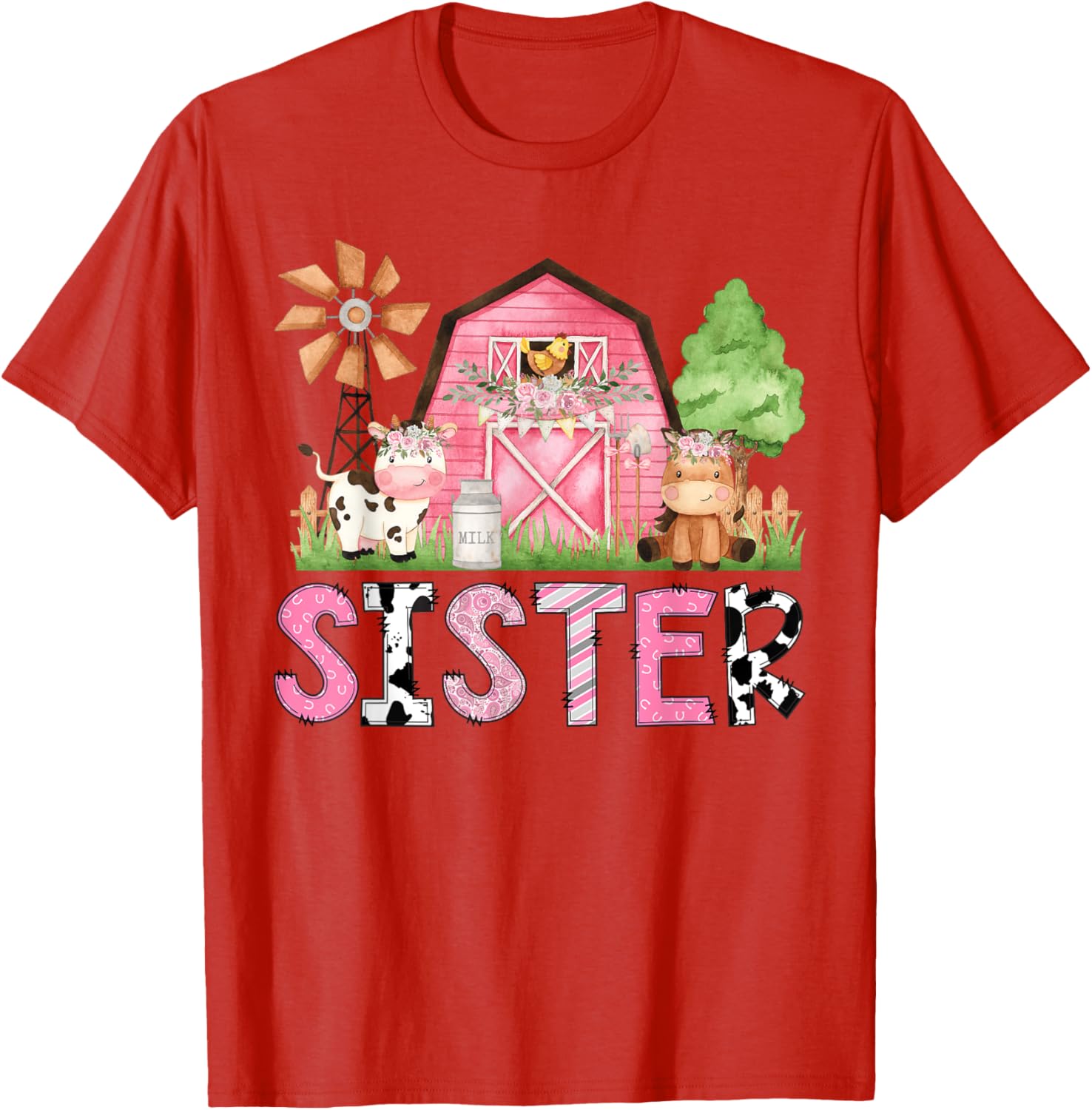 Sister Pink Farm Animal Birthday Matching Family T-Shirt for Kids - 12
