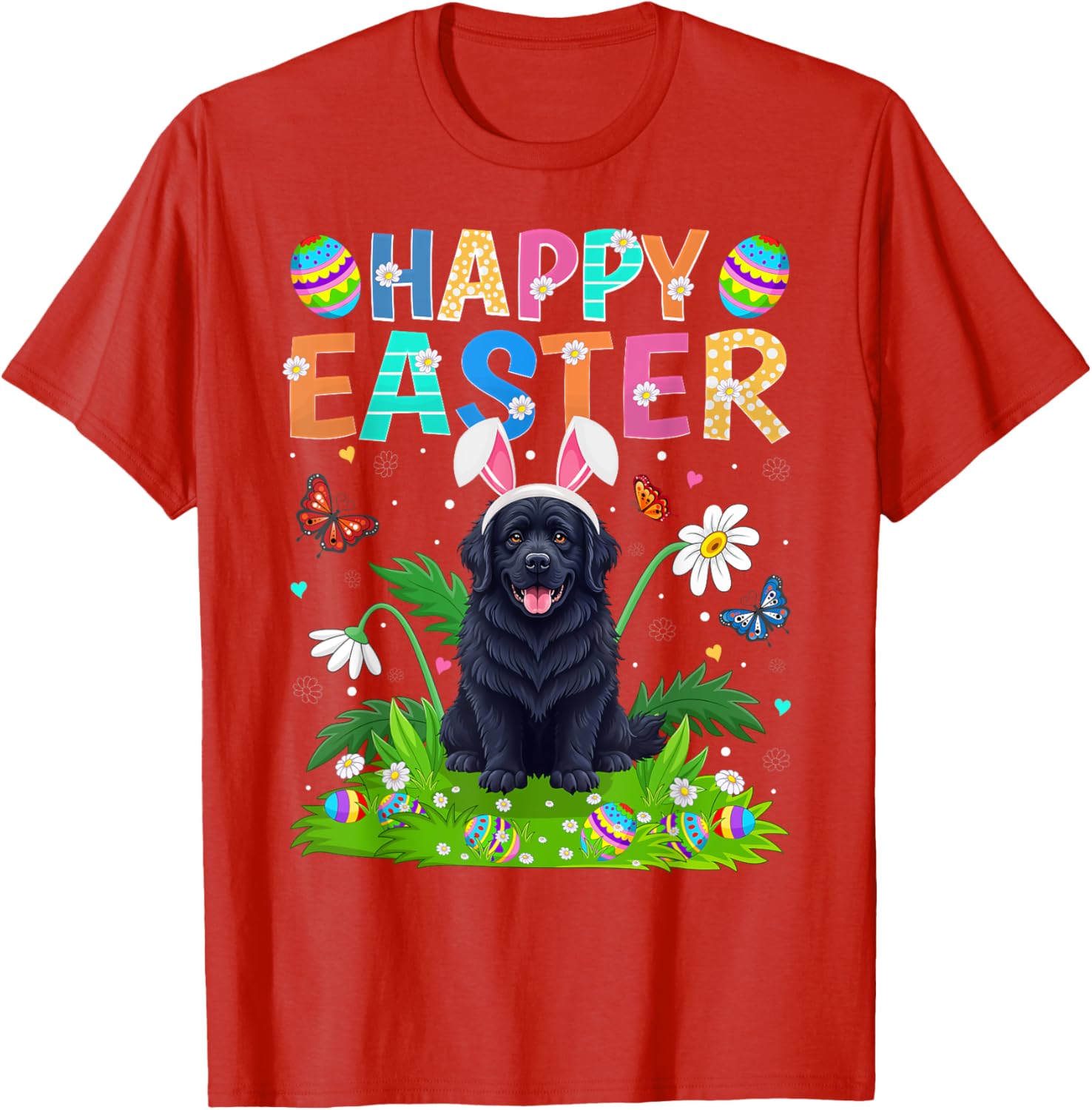 Newfoundland Dog Easter Egg Hunt T-Shirt with Bunny Ears Design - 20
