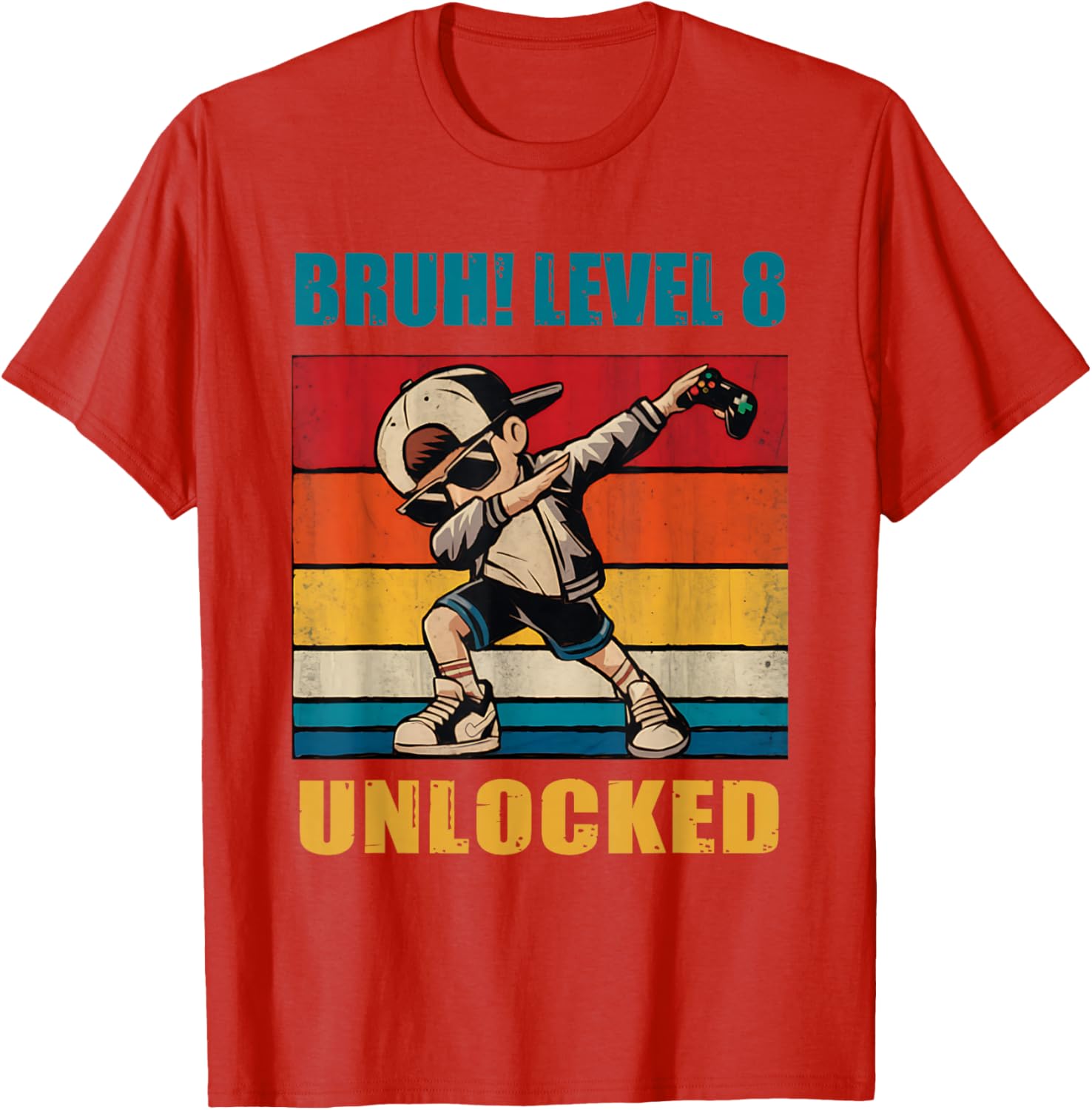8 Year Old Birthday Gamer T-Shirt Level 8 Unlocked Dabbing Fun - 4