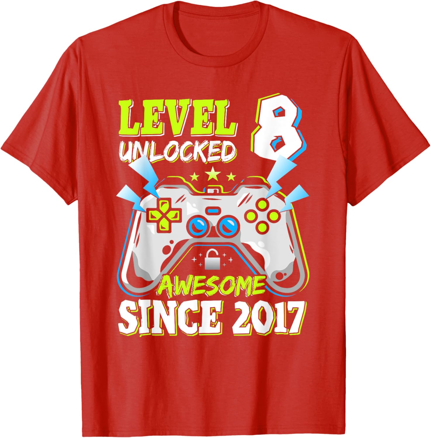 Level 8 Unlocked 2017 Video Game Birthday T-Shirt for Boys - 24
