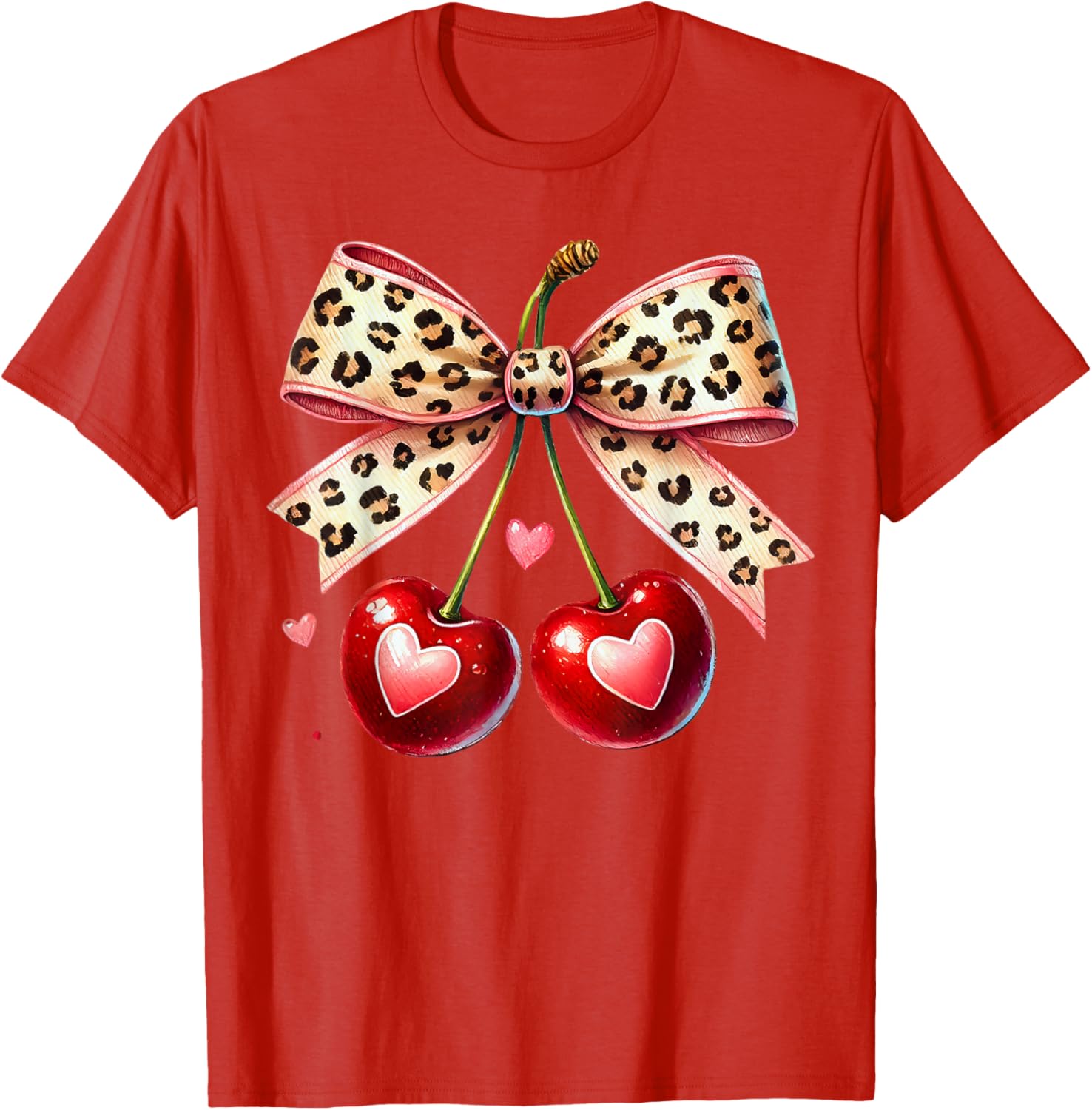 Coquette Cherry Heart Leopard Ribbon Bow T-Shirt for Valentine's Day - 24