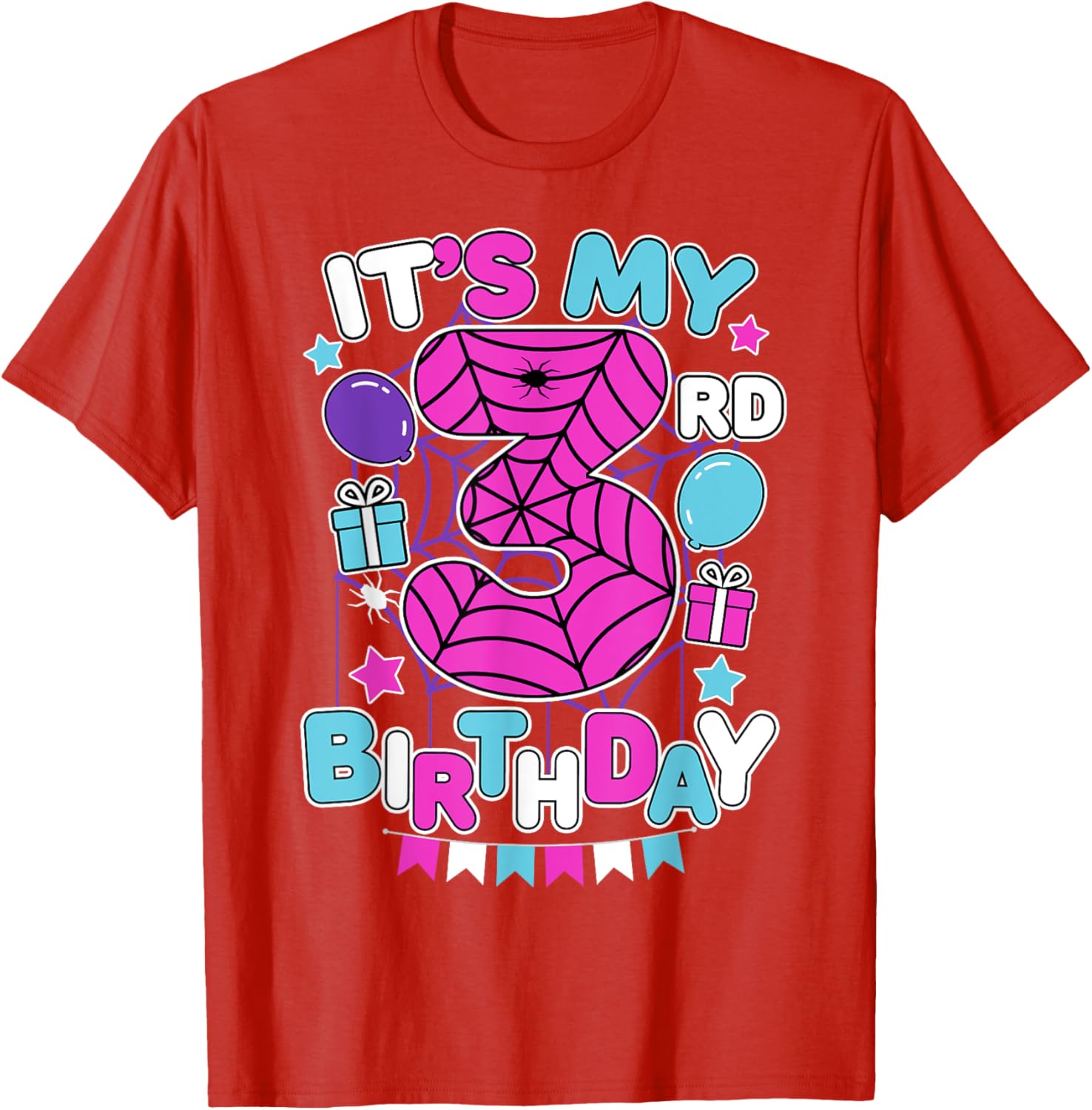 Cute 3rd Birthday Spider Web Theme T-Shirt for Girls Age Three - 5