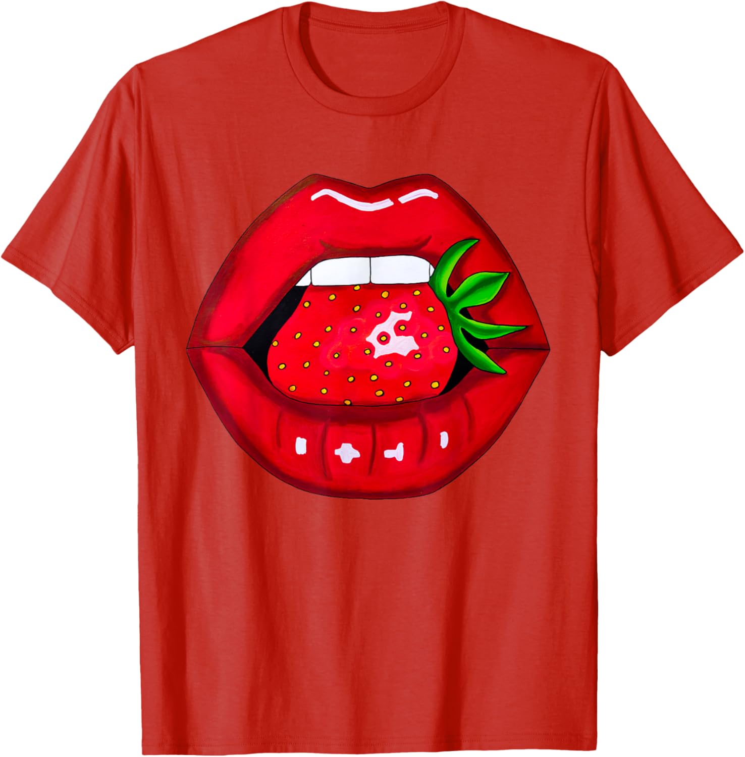 Sexy Strawberry Lips Red Lipstick Women's T-Shirt for Fun Fashion - 9