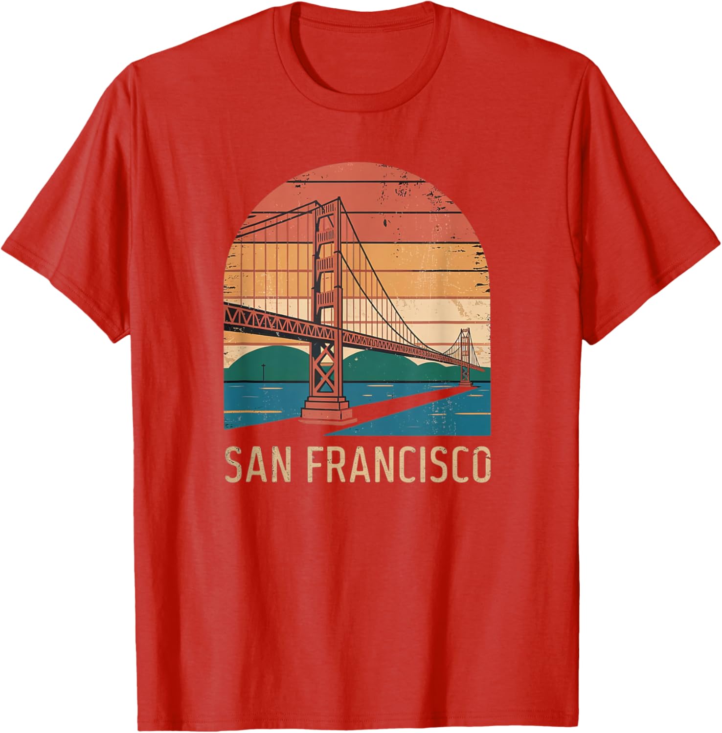 Retro San Francisco Bridge Sunset T-Shirt for Vintage Style Lovers - 19