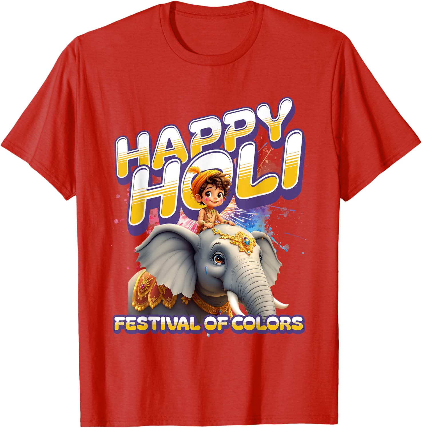 Happy Holi Elephant Festival T-Shirt for Boys Spring Colors Apparel - 8