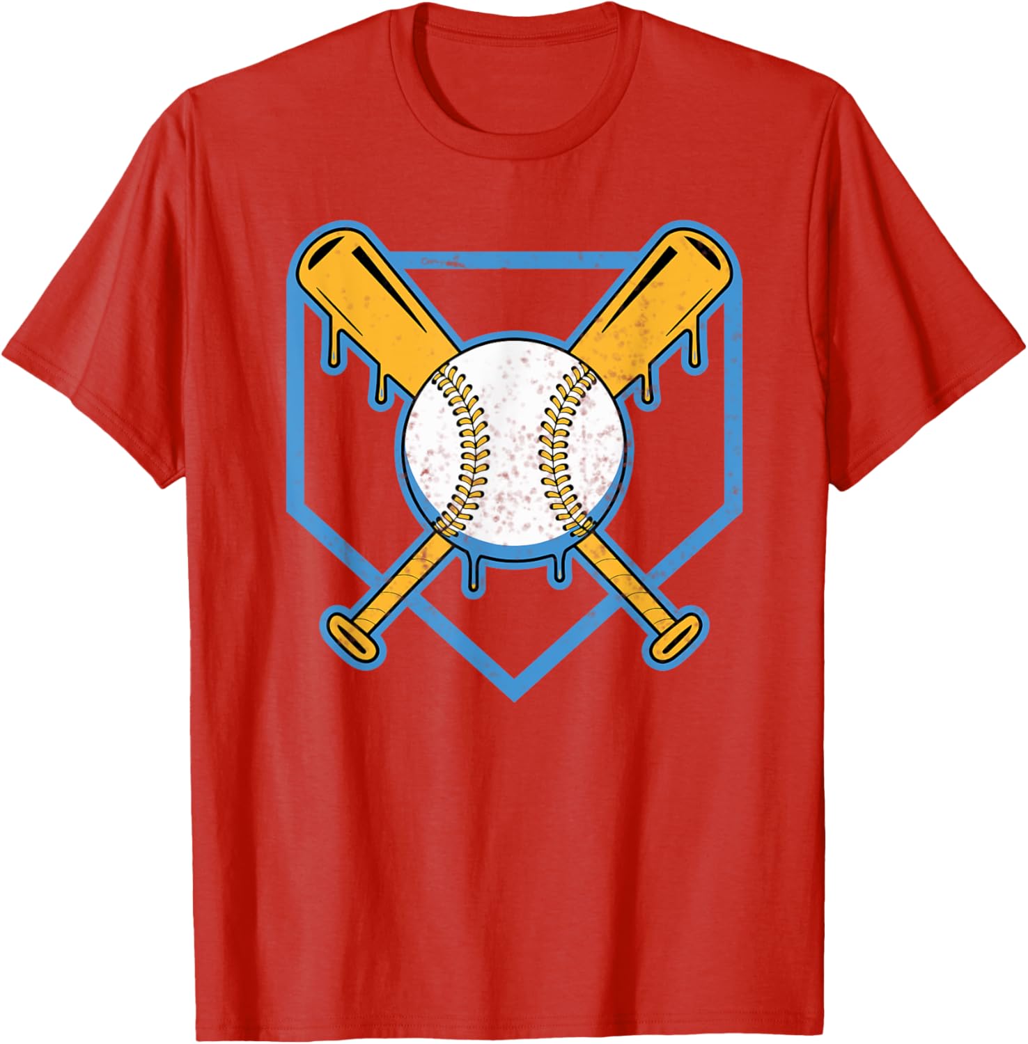 Yellow Baseball Home Plate Drip T-Shirt for Boys Sports Style - 23
