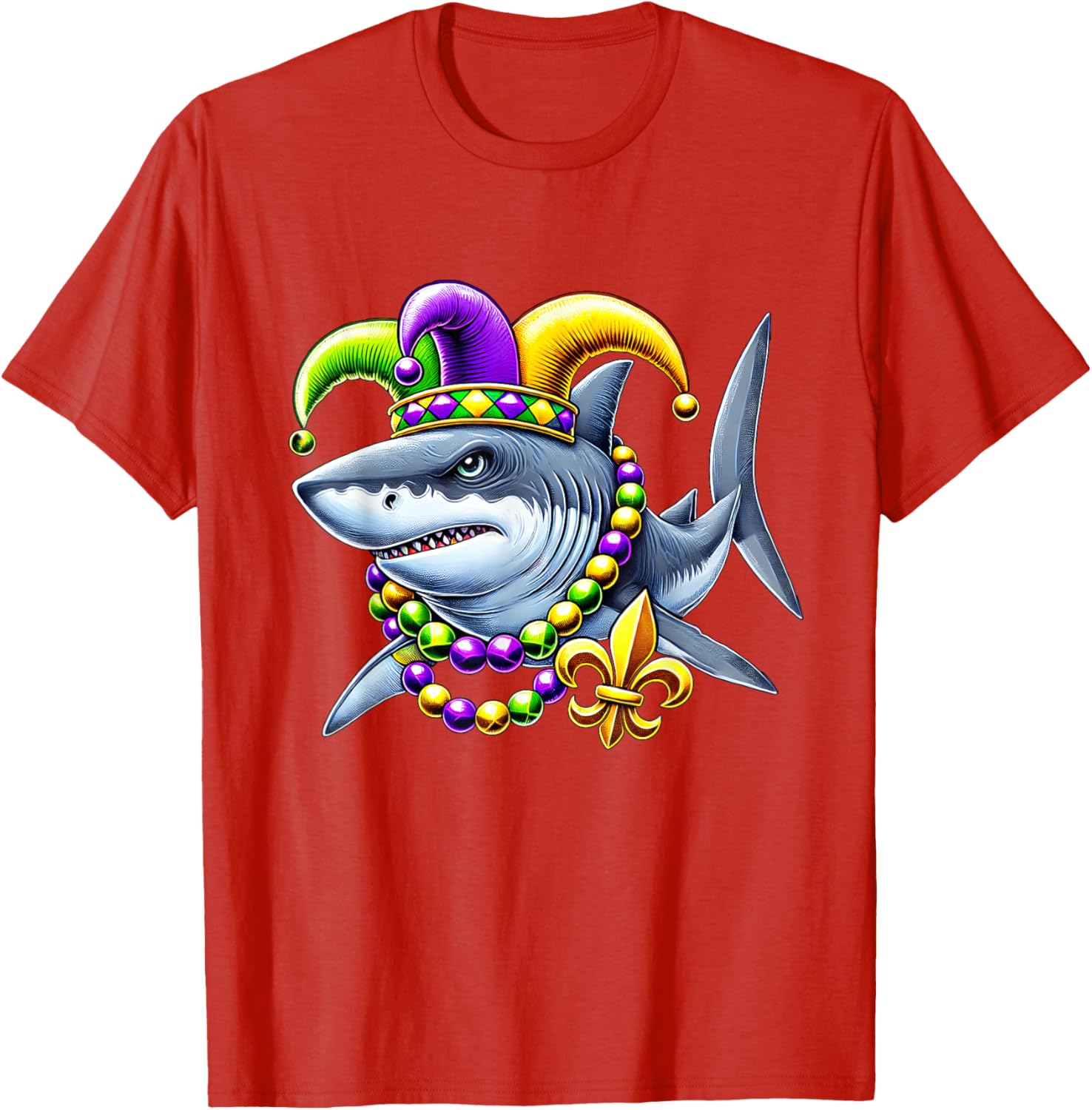 Jester Shark Beads Mardi Gras T-Shirt for Men, Women, and Kids - 10