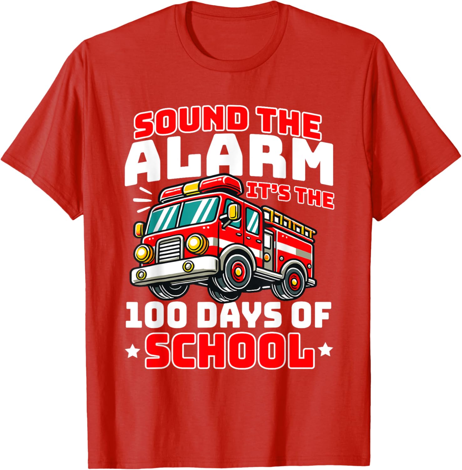 Funny 100th Day of School Fire Truck T-Shirt for Boys - 9