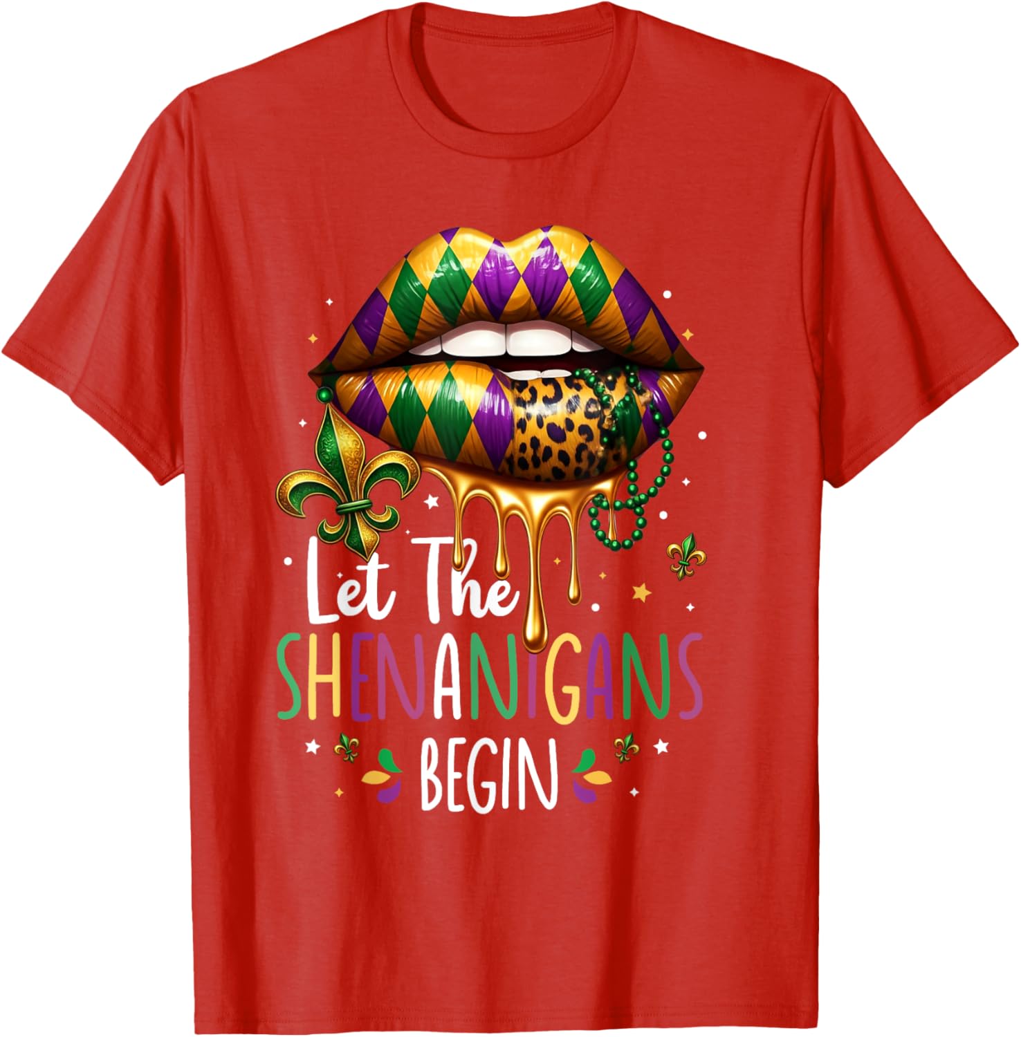 Mardi Gras Lips T-Shirt for Women Let the Shenanigans Begin New Orleans - 5