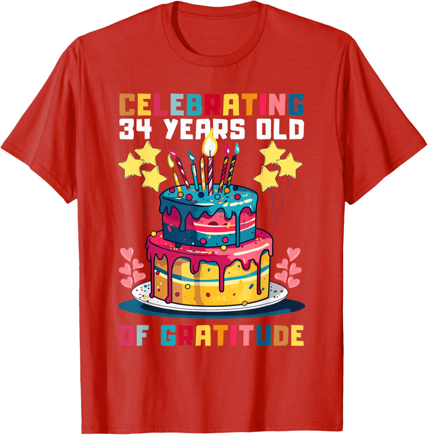 Celebrating 34 Years of Gratitude Fun Birthday T-Shirt for All Ages - 14
