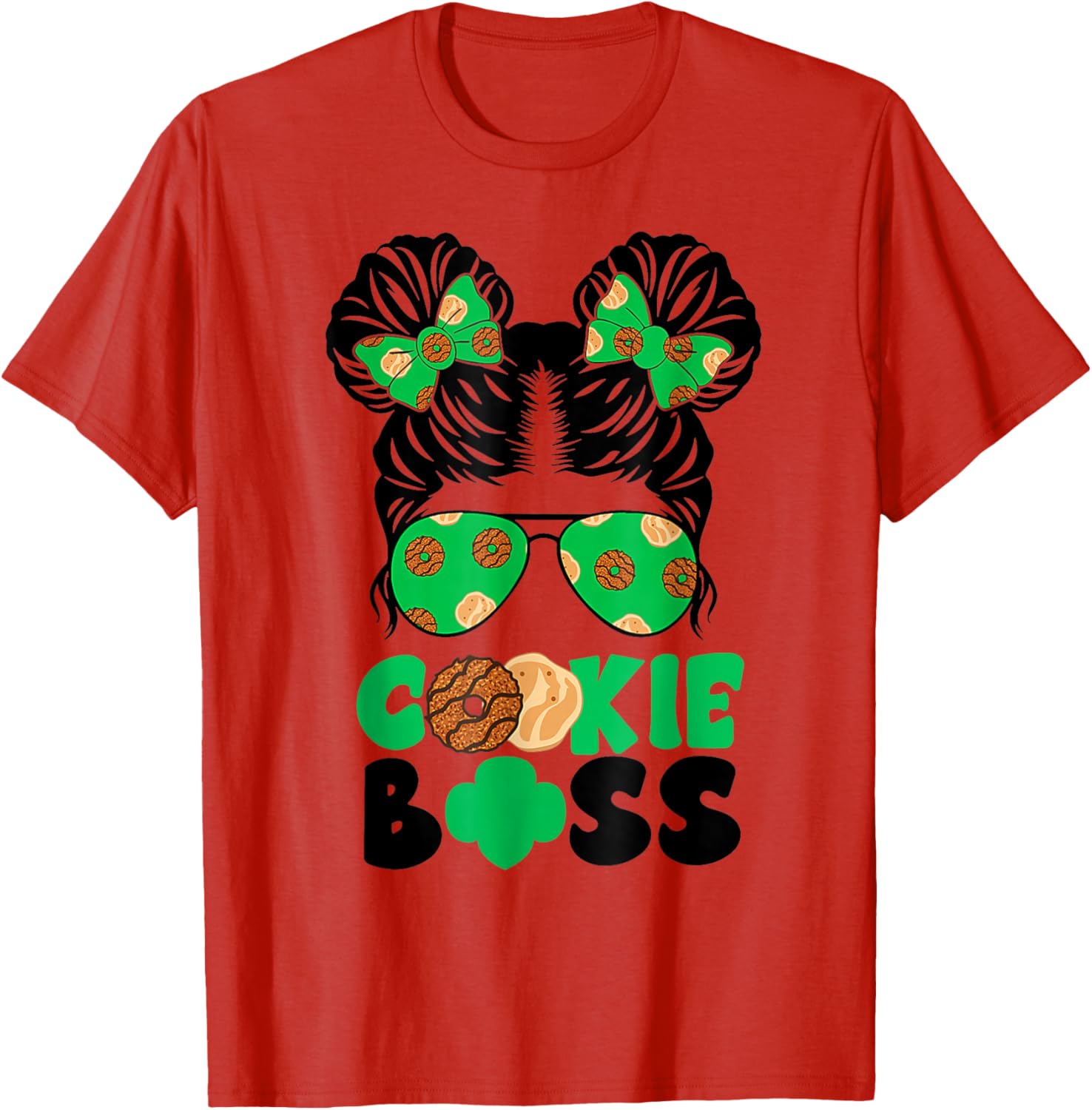 Scout Cookie Boss Girls Messy Bun Sunglasses T-Shirt for Kids - 12