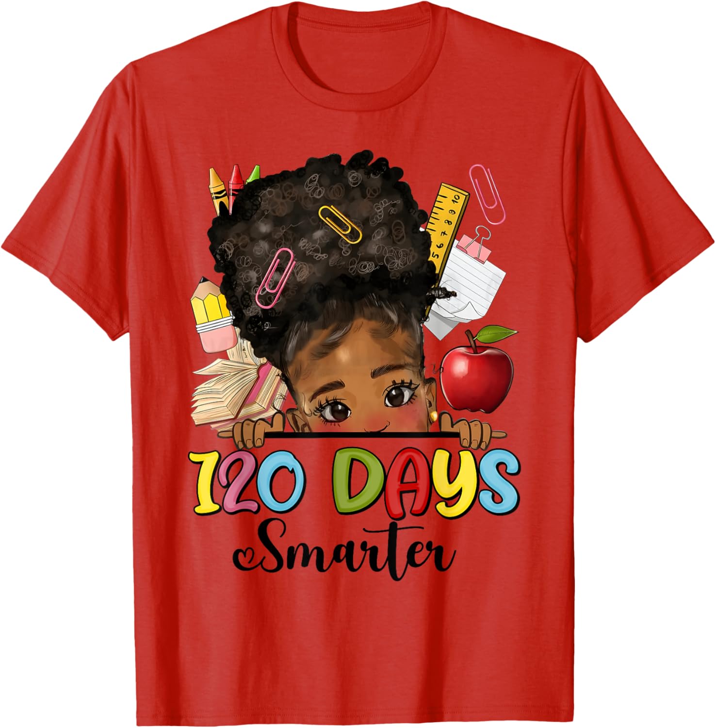 Messy Bun 120 Days Smarter Afro Girl T-Shirt for School Fun - 9