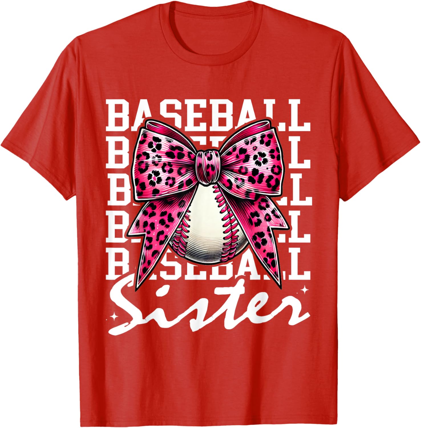 Pink Leopard Print Coquette Bow Baseball Sister T-Shirt for Trendy Style - 9
