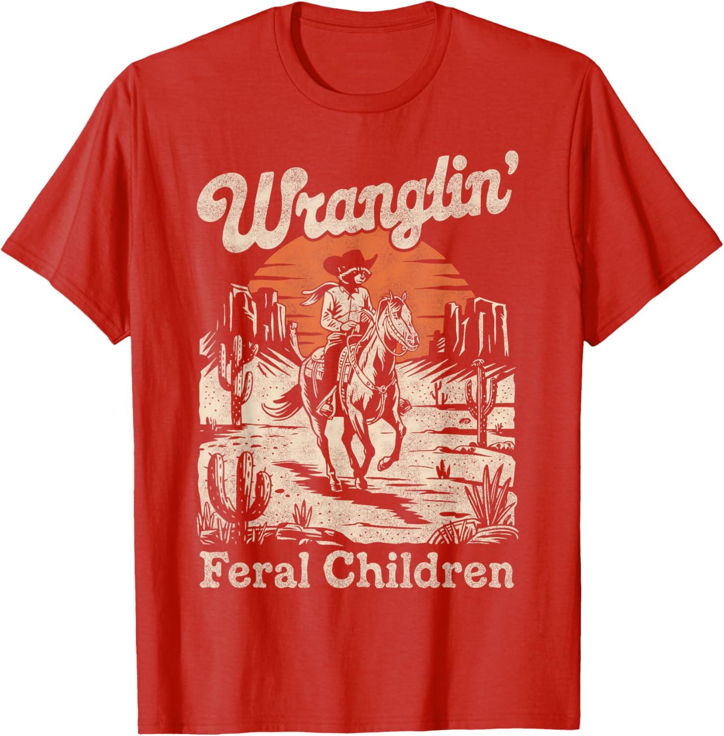Wranglin Feral Children Raccoon T-Shirt Retro 90s Cowboy Style - 14
