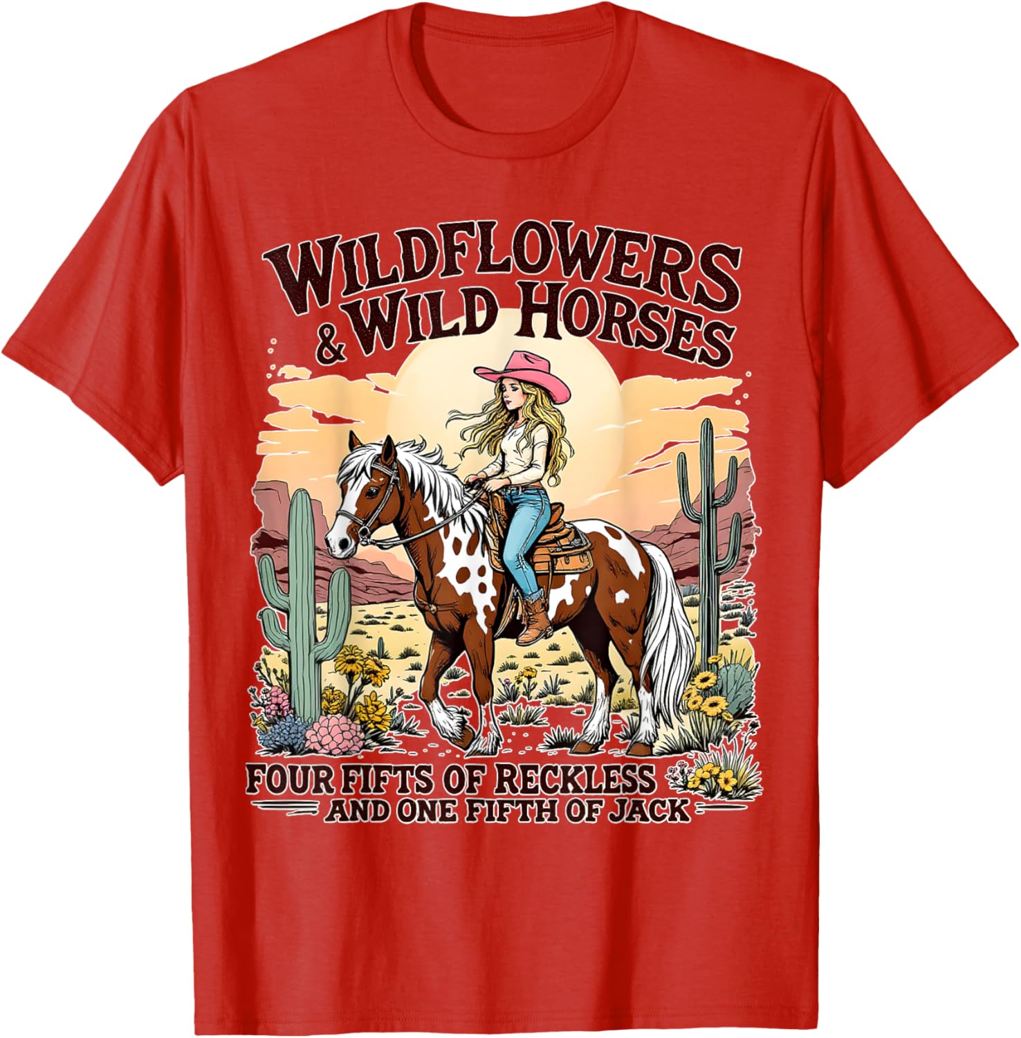 Wild Flowers and Wild Horses Southern Sunset Cowgirls T-Shirt for Women - 1