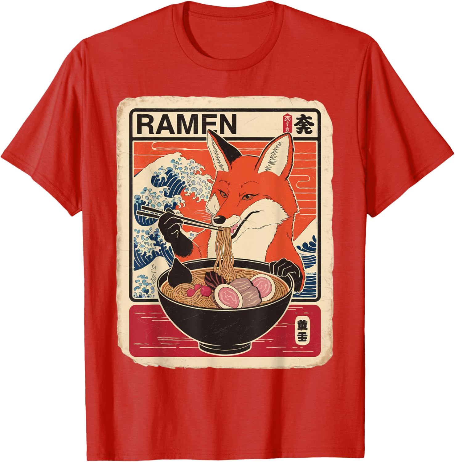 Kawaii Fox Ramen Graphic T-Shirt Cute Ezo Orange Fox Apparel - 10