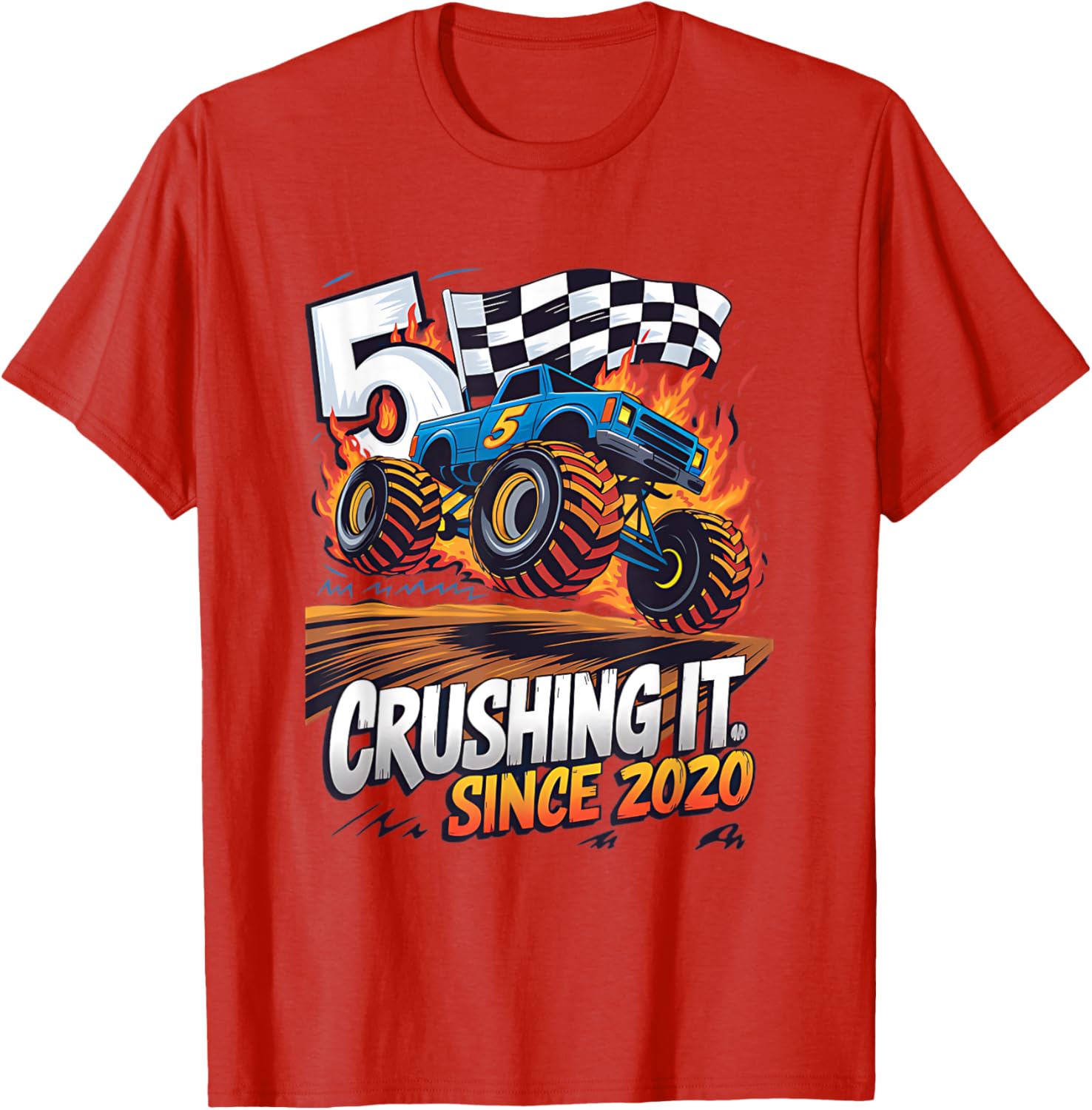 5th Birthday Kids Monster Truck T-Shirt Crushing It Since 2020 - 17