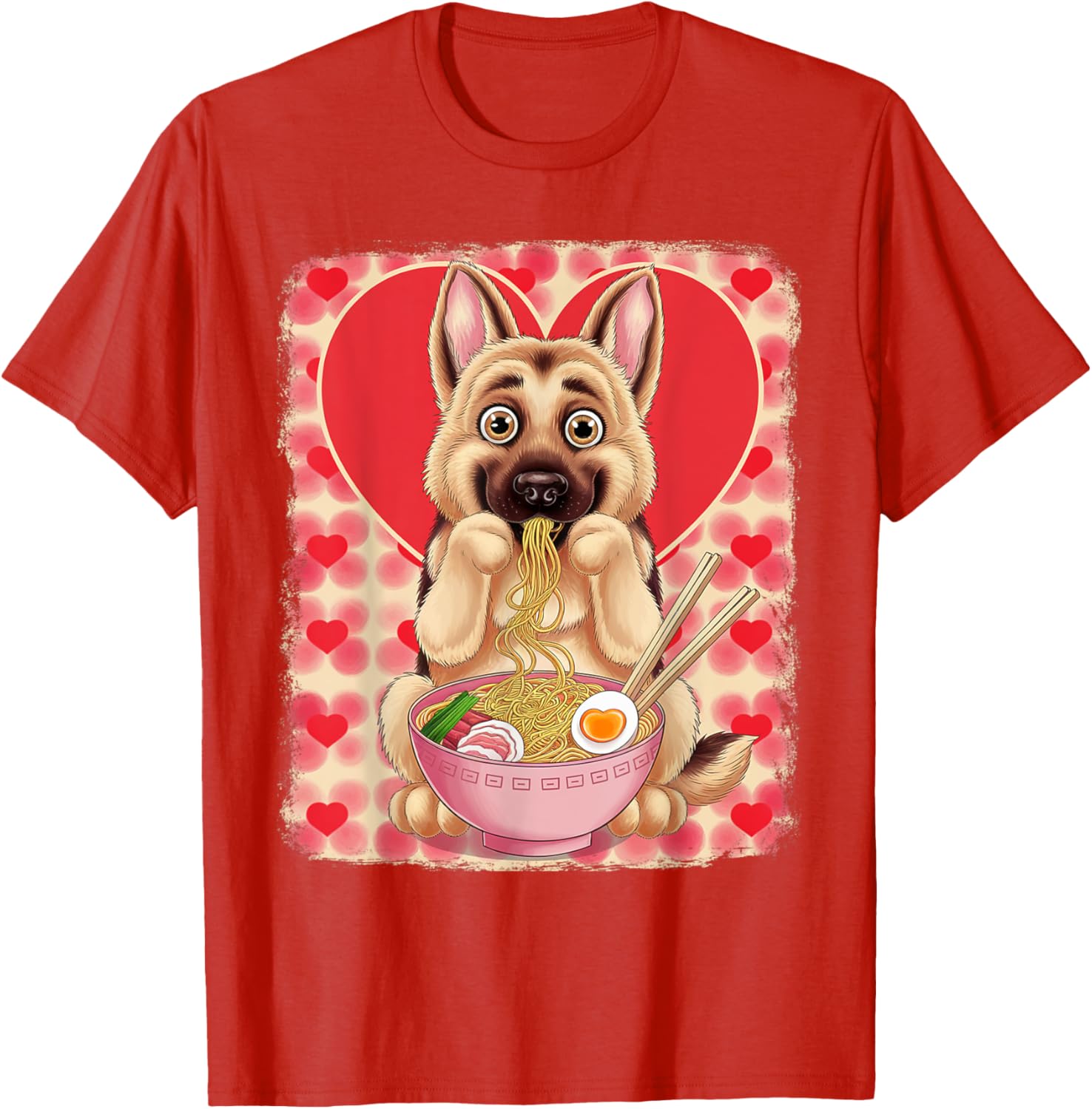 Adorable German Shepherd Eating Ramen Noodles Valentine's Day T-Shirt - 4