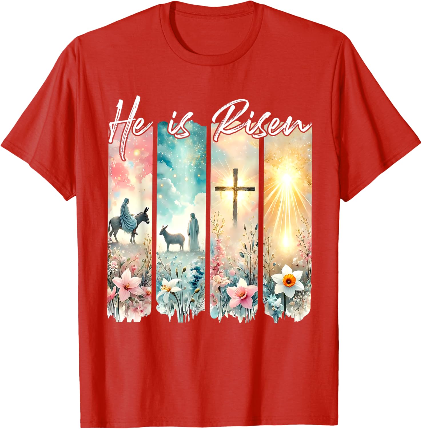 He Is Risen Floral Easter T-Shirt with Jesus Cross Design for Christians - 14