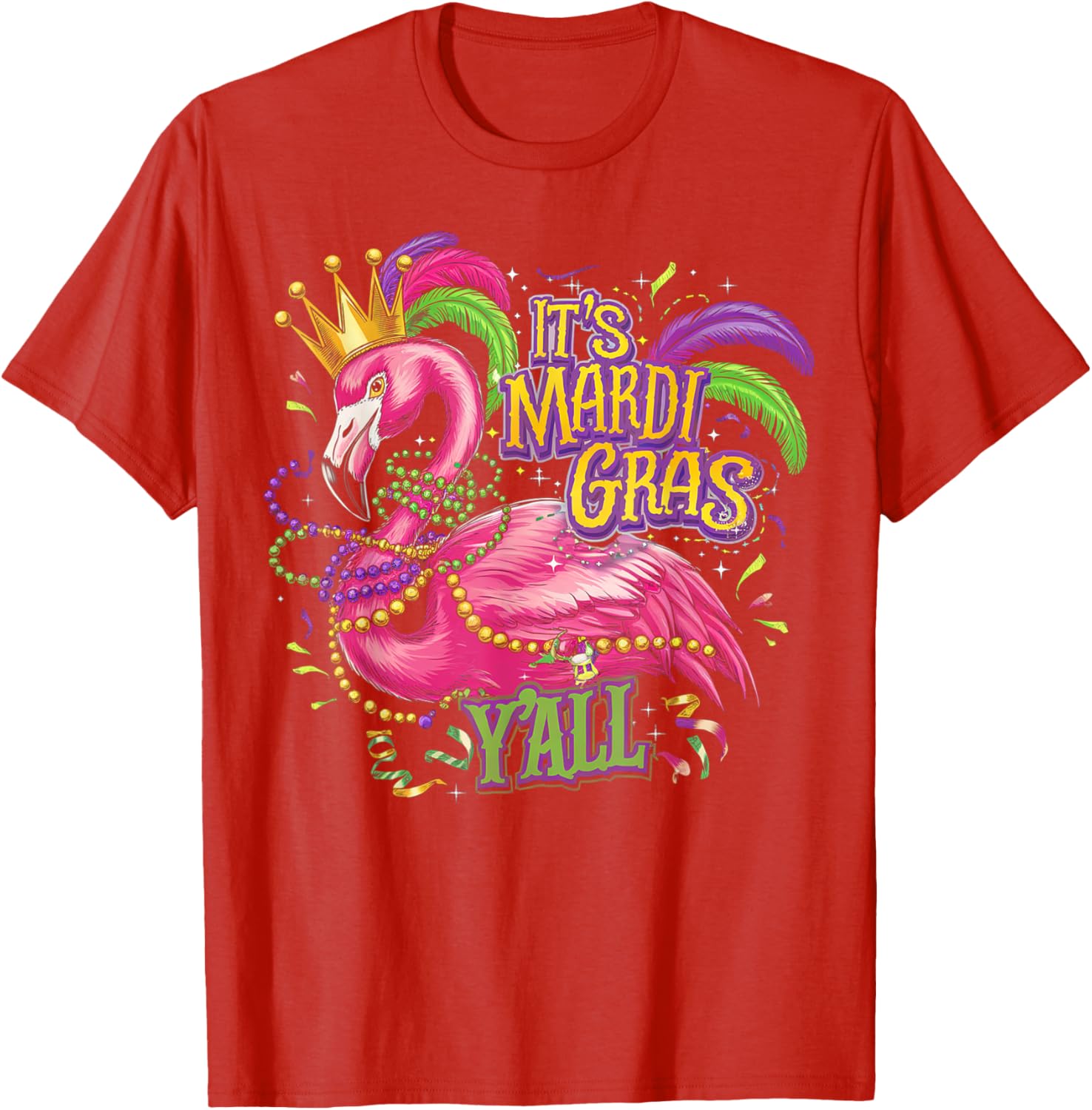 Mardi Gras Y'all Flamingo Costume T-Shirt for Fun Celebrations - 1