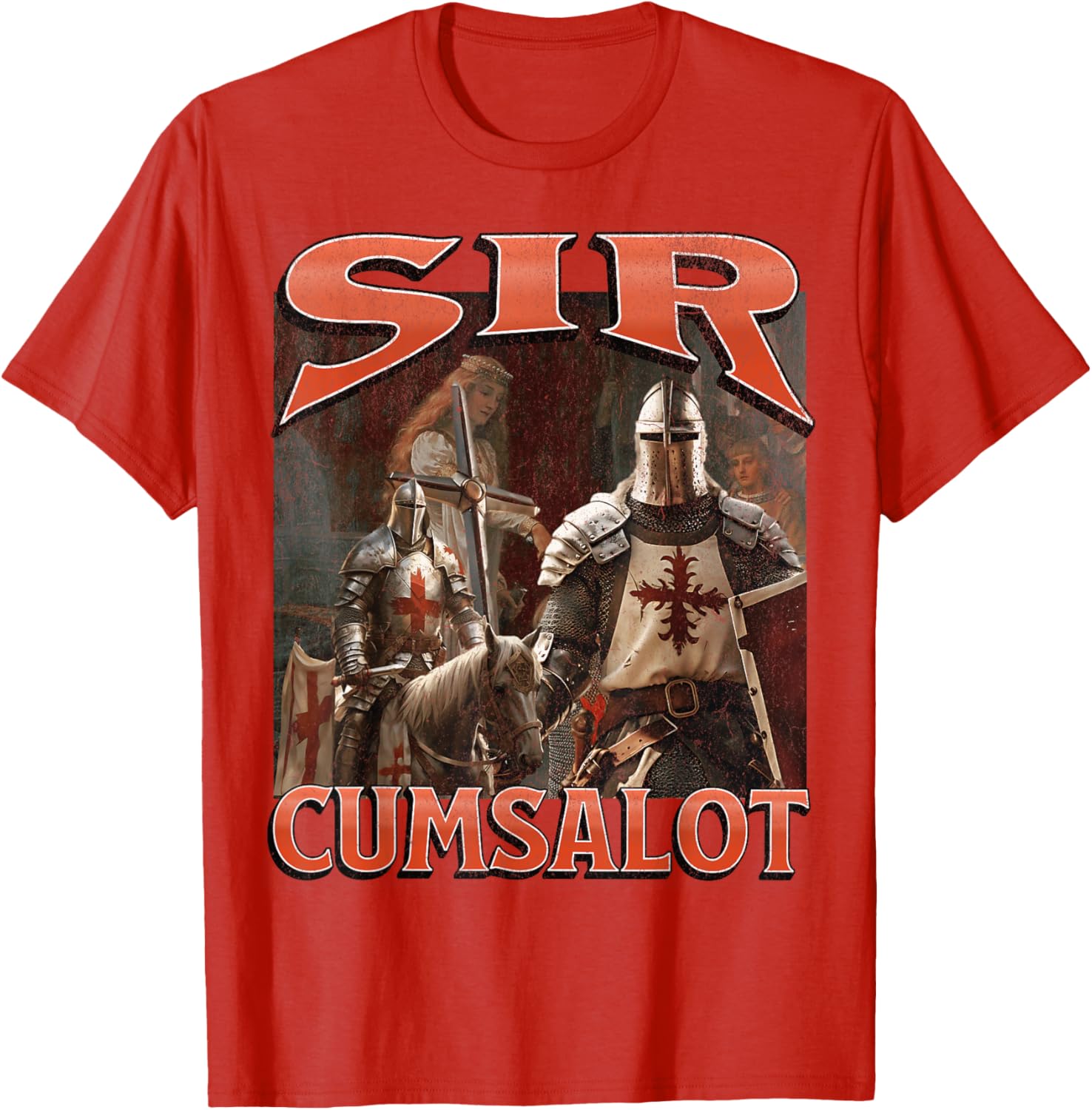 Humorous Sir Cumsalot Knight Meme Bootleg Graphic T-Shirt for Fun Fashion - 14