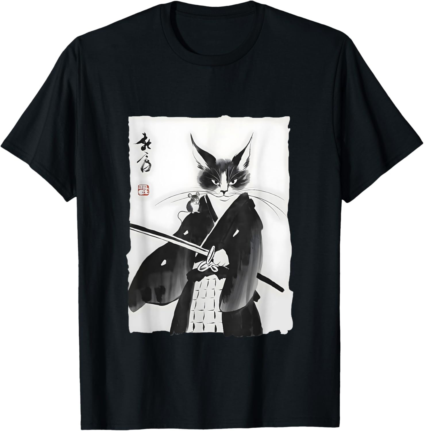 Japanese Samurai Cat Vintage T-Shirt Classic Graphic Art Style - 1