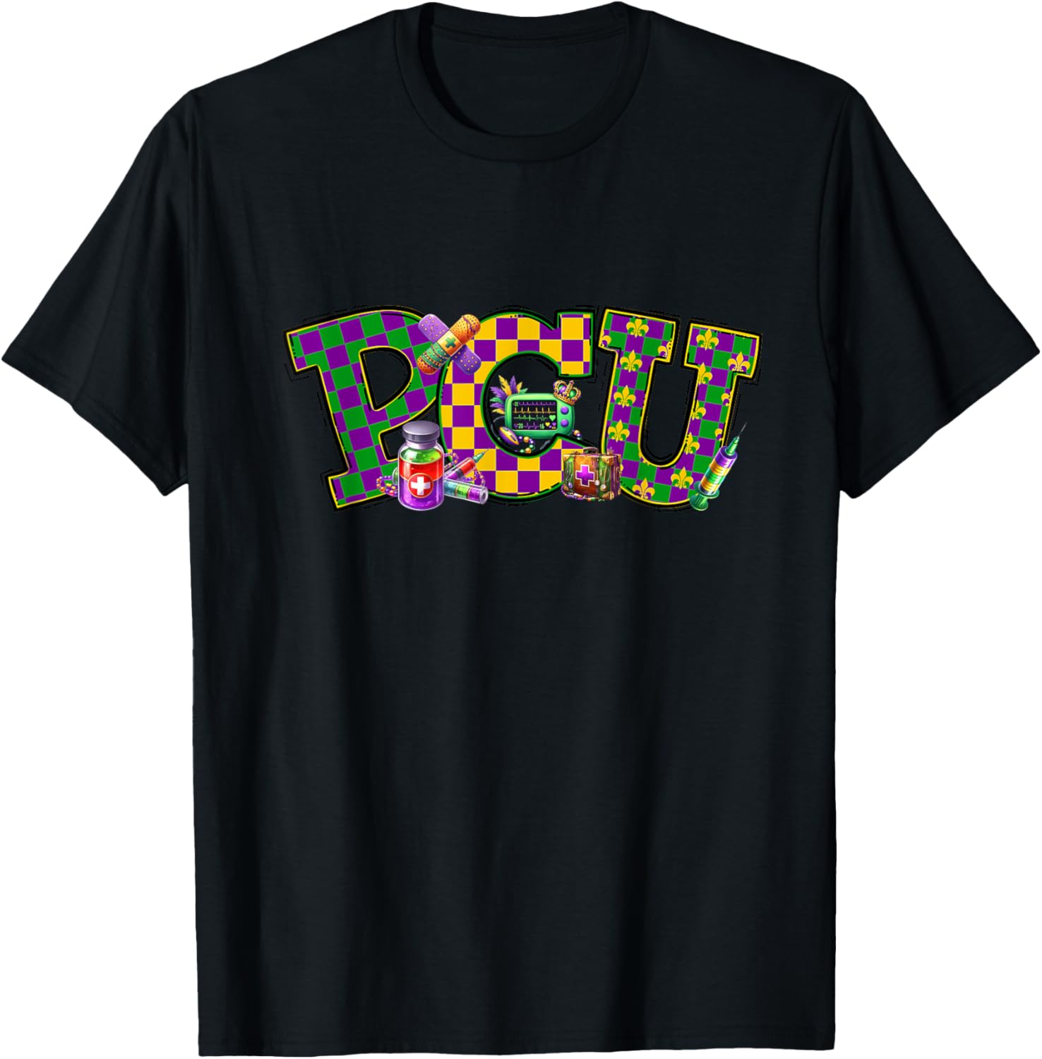 Mardi Gras PCU Nurse T-Shirt for Women - Fun Medical Care Unit Apparel - 12