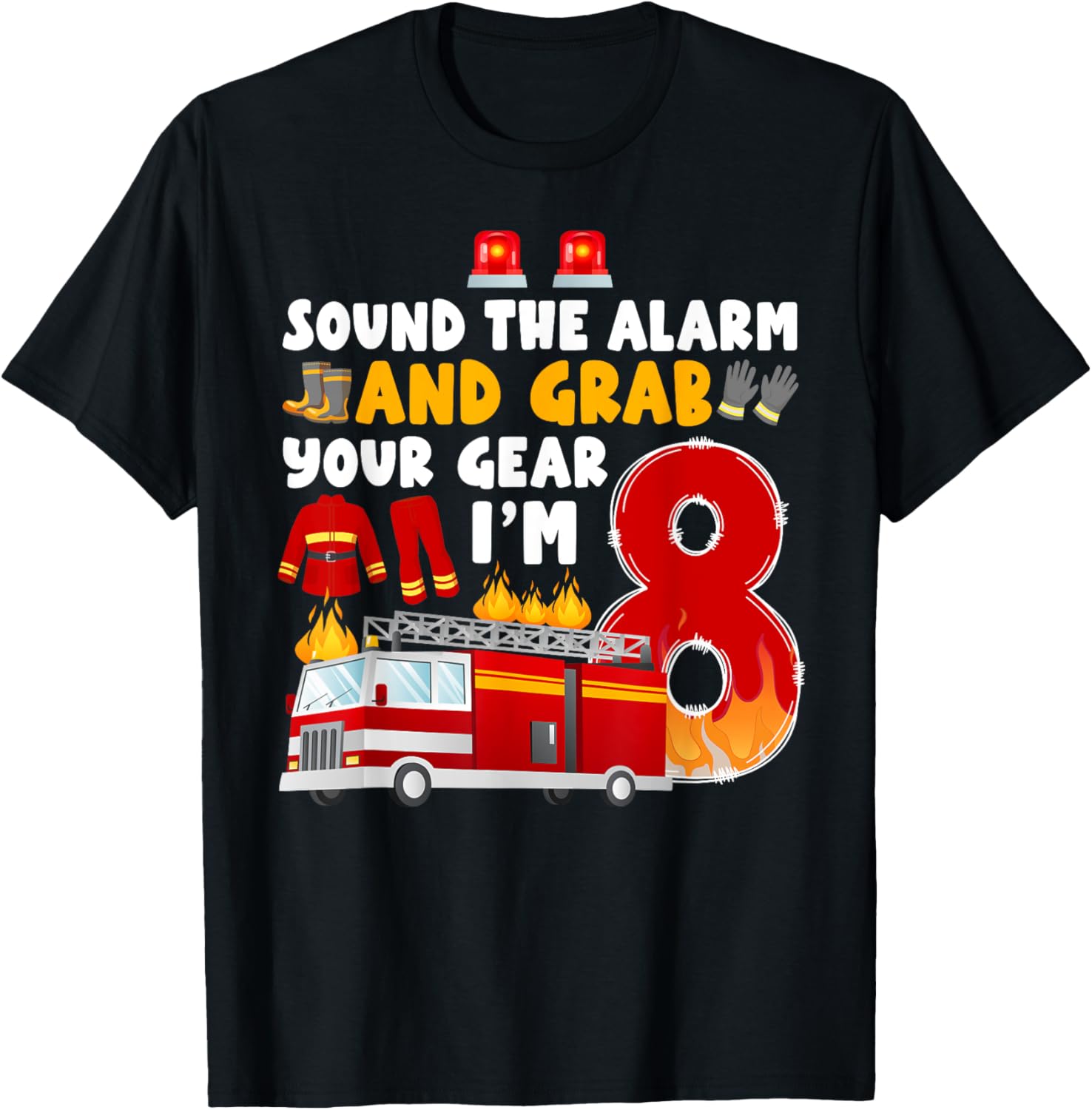 8th Birthday Firefighter T-Shirt for Boys Cute Fireman Graphic Tee - 14