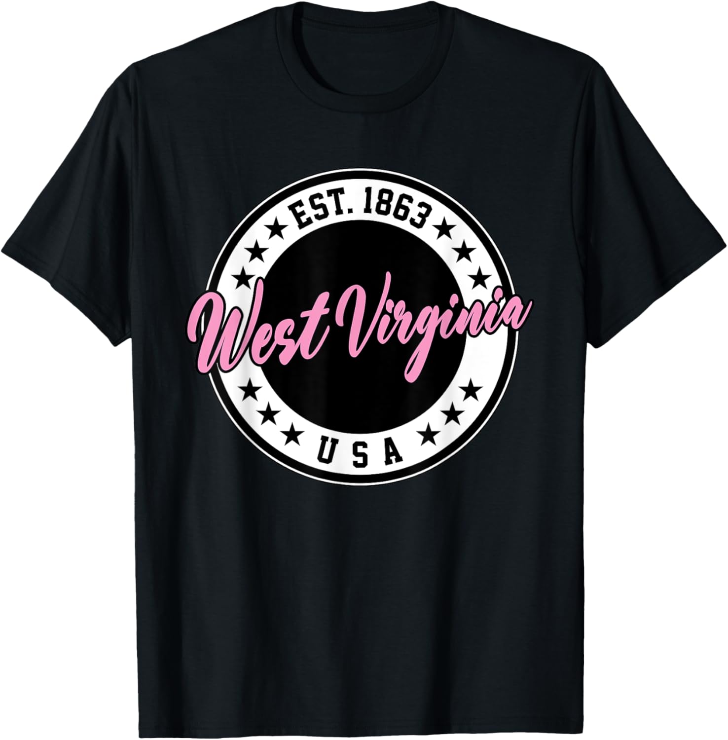 West Virginia Pink Text Script Circle T-Shirt for Women and Men - 27