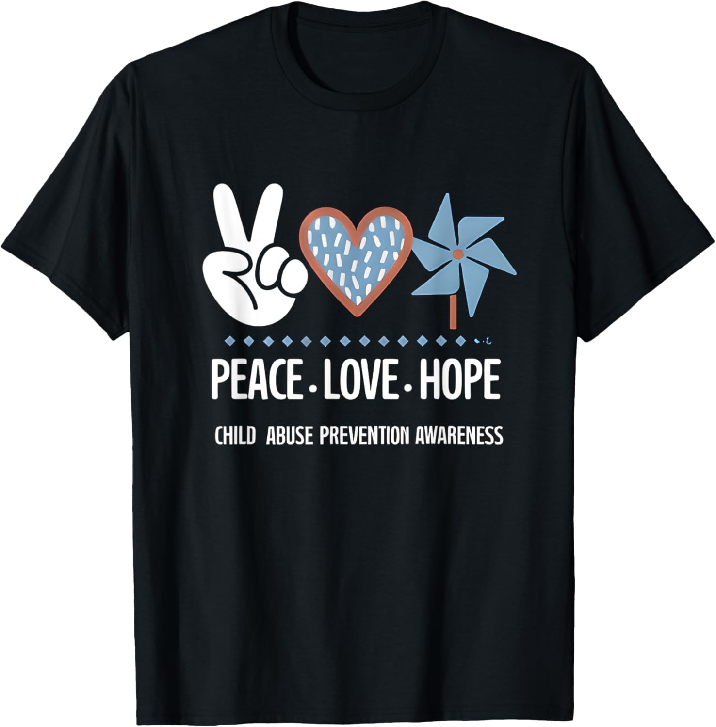 Peace Love Hope Pinwheel T-Shirt for Child Abuse Prevention Awareness - 10