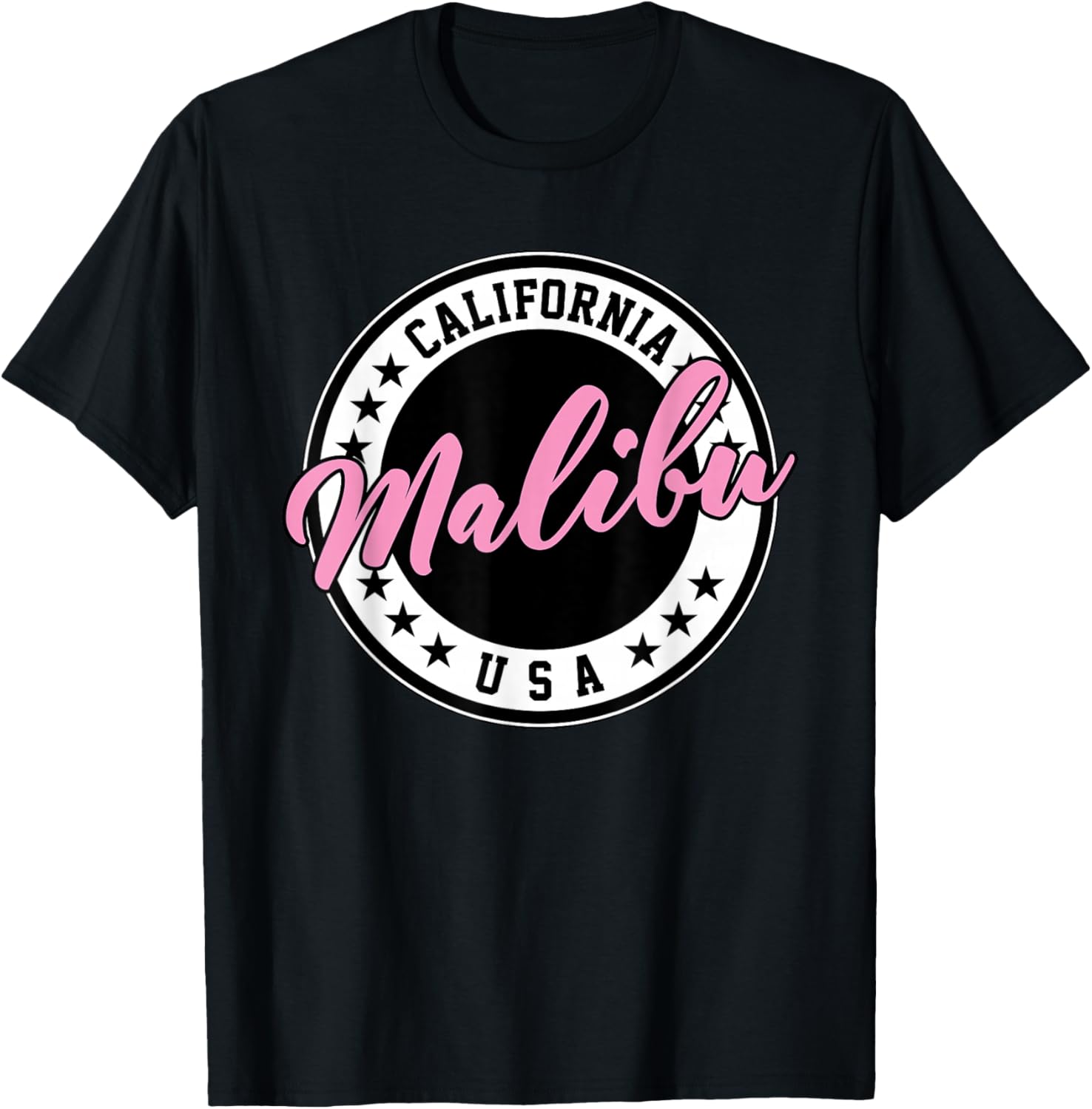 Malibu California Pink Script Circle T-Shirt for Trendy Summer Style - 10