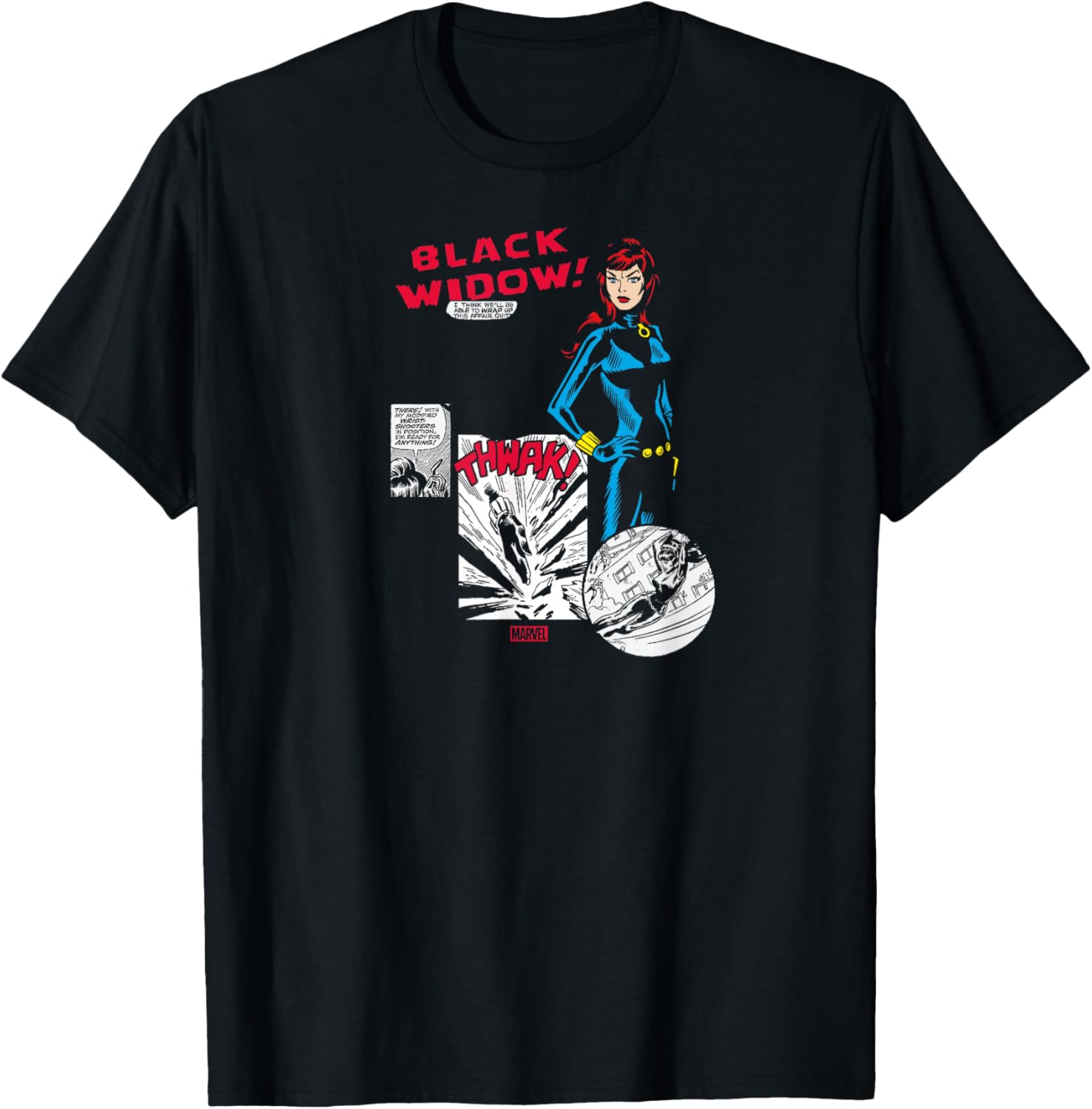 Black Widow Comic Panels T-Shirt for Superhero Fans and Collectors - 2