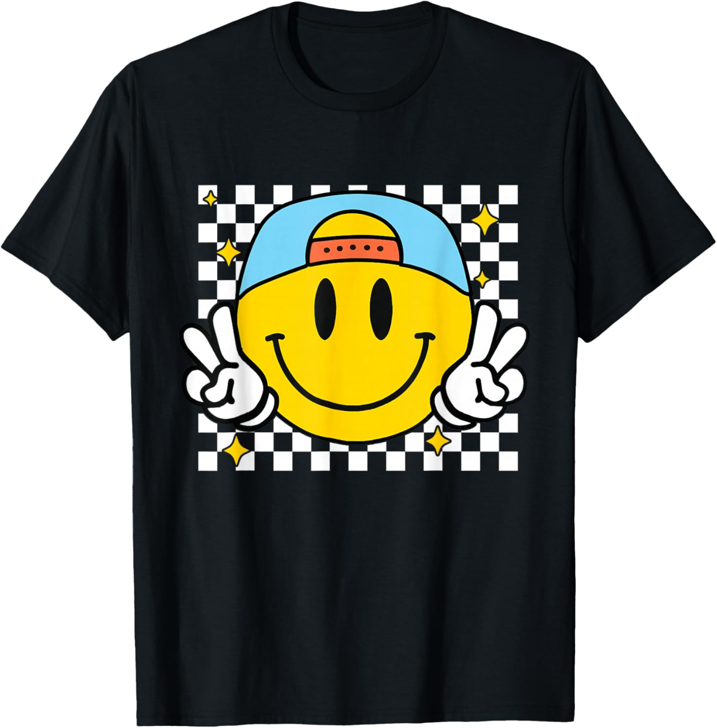 Happy Yellow Smile Face Checkered T-Shirt for Fun and Joyful Style - 7