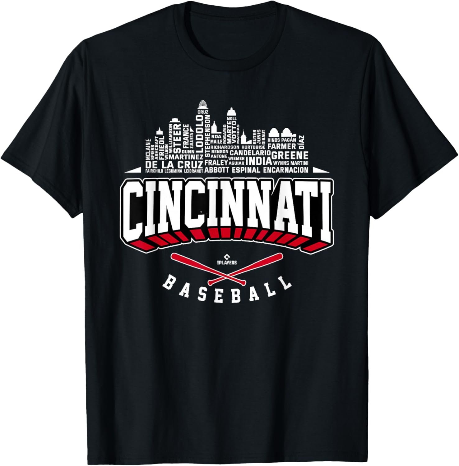 Skyline Word Art Elly De La Cruz Cincinnati MLBPA Baseball T-Shirt - 1
