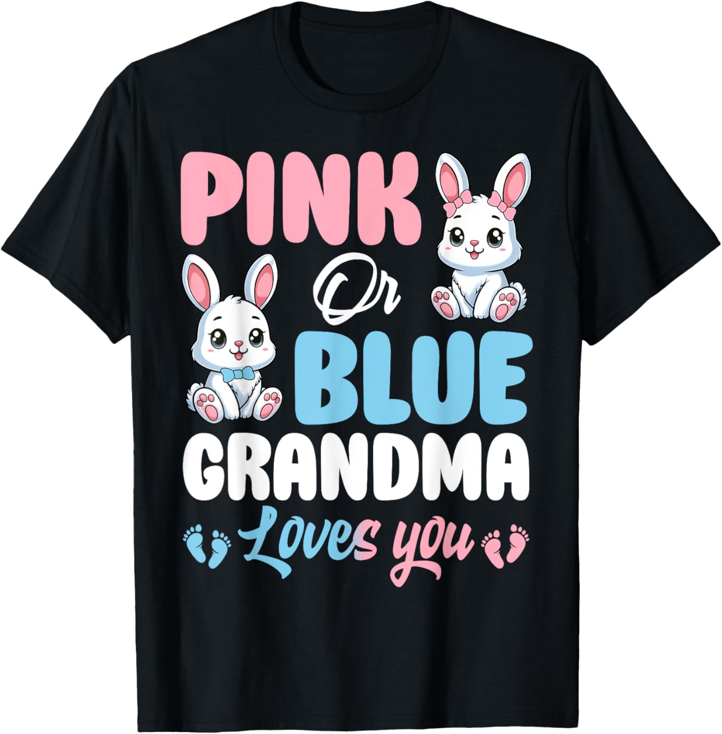 Pink or Blue Grandma Loves You Bunny Gender Reveal T-Shirt for Kids - 16