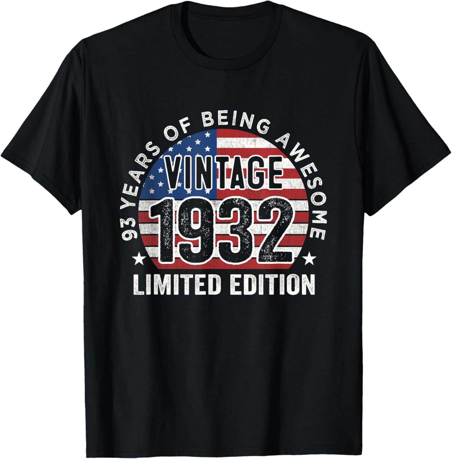 Vintage 93rd Birthday Gift T-Shirt for Men 1932 USA Flag Design - 1