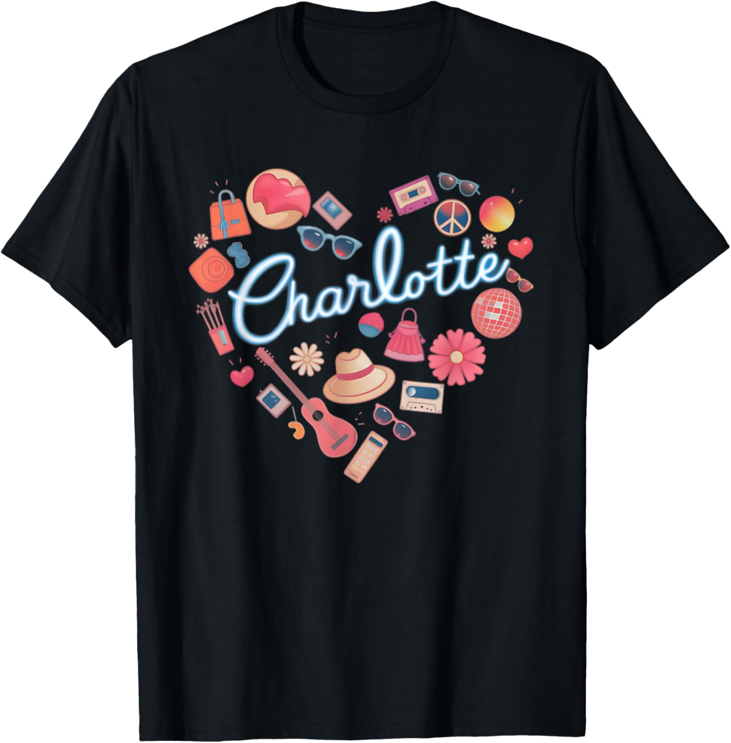 Personalized Retro Charlotte Heart T-Shirt for Girls - Cute Casual Wear - 12