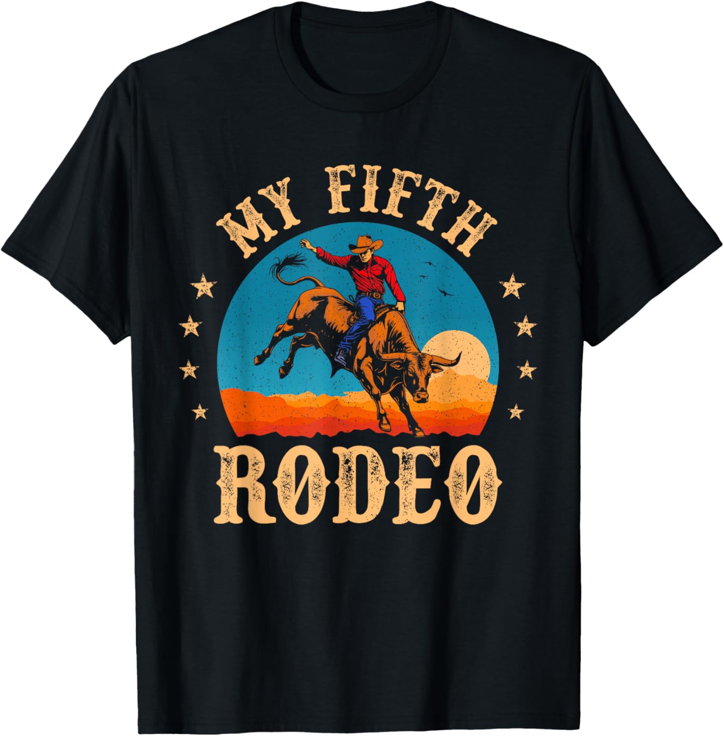 My Fifth Rodeo Cowboy Bull Riding T-Shirt for 5th Birthday Fun - 1