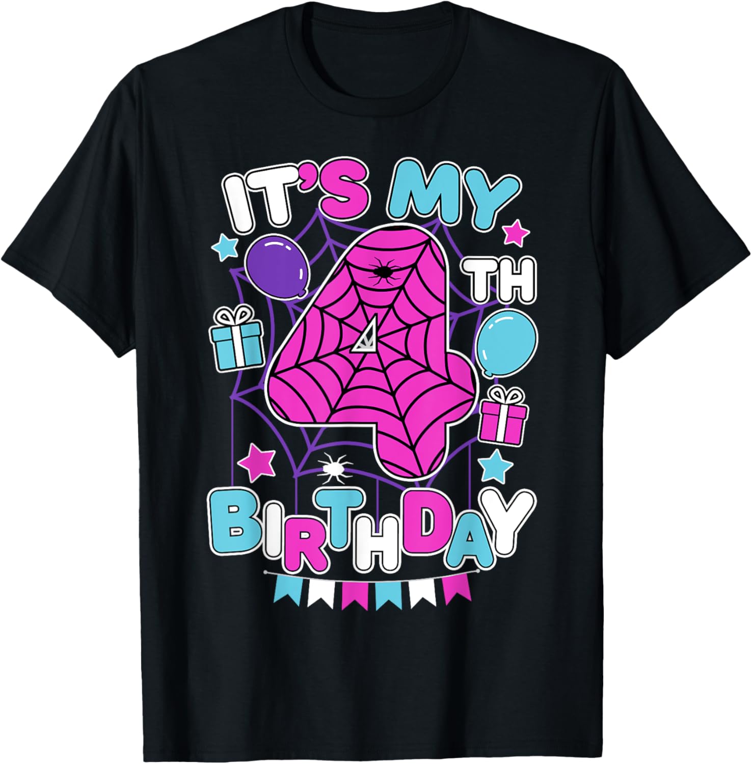 Cute 4th Birthday Spider Web T-Shirt for Girls Halloween Party - 10