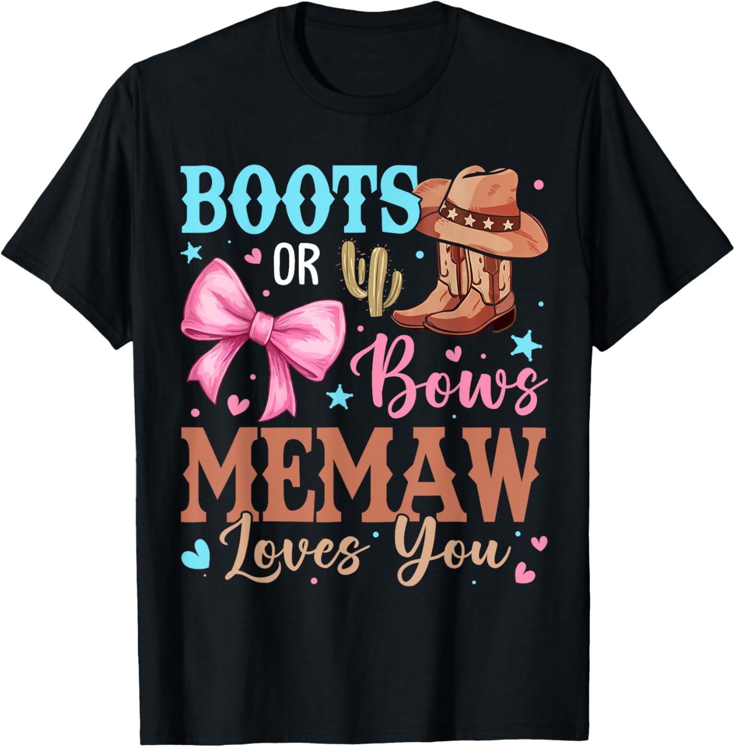 Memaw Loves You Gender Reveal T-Shirt with Boots or Bows Design - 5