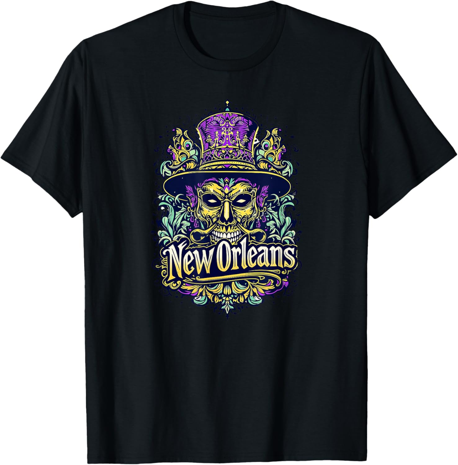 Mardi Gras Sugar Skull T-Shirt for Carnival Fun in New Orleans - 1