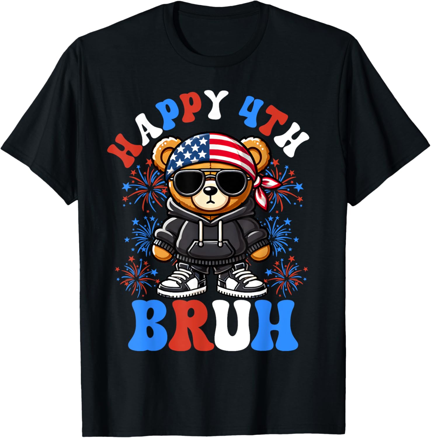 Happy 4th of July Hip Hop Teddy Bear T-Shirt for Boys and Teens - 4