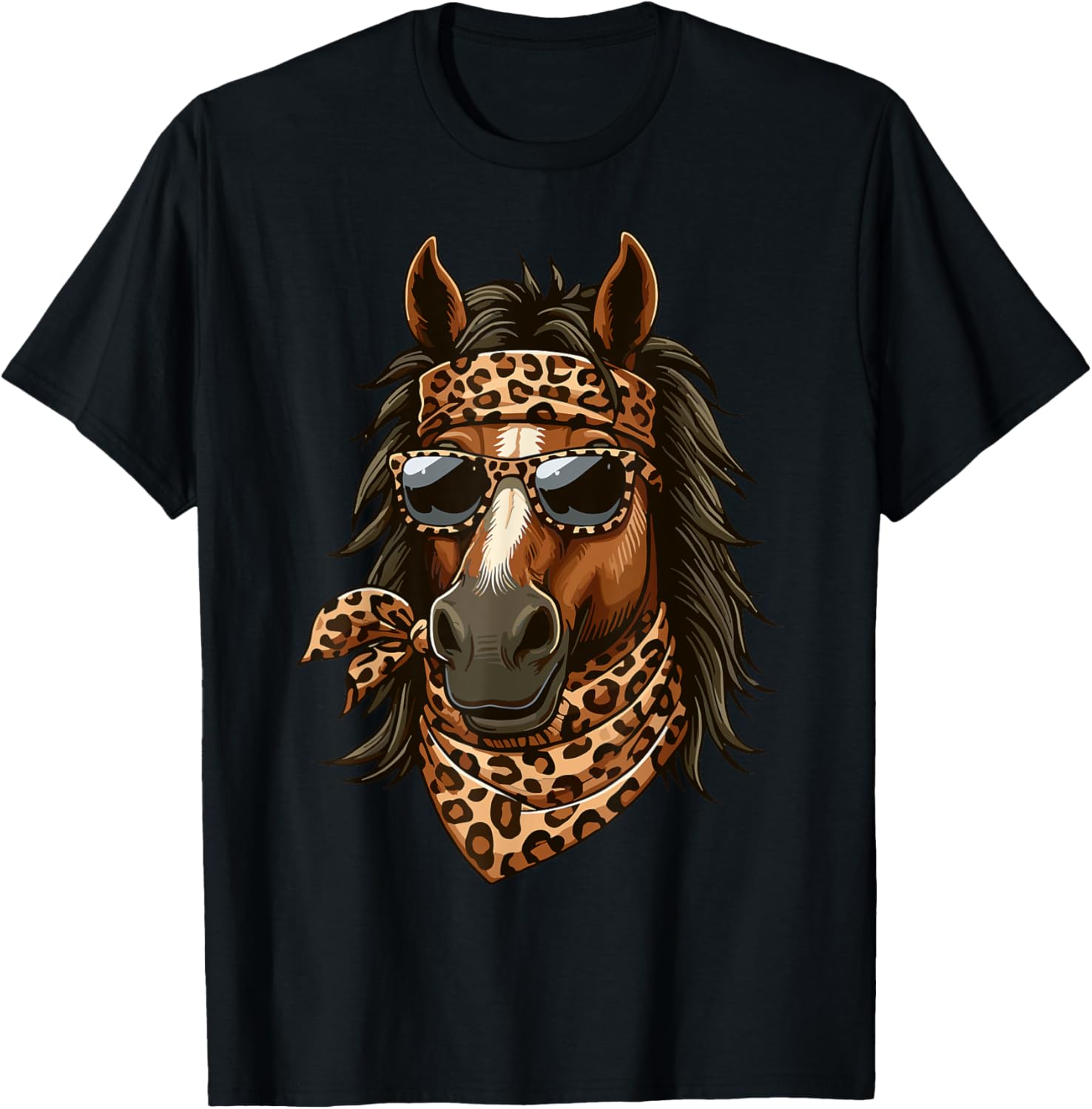 Stylish Horse in Leopard Scarf and Sunglasses T-Shirt for Animal Lovers - 14