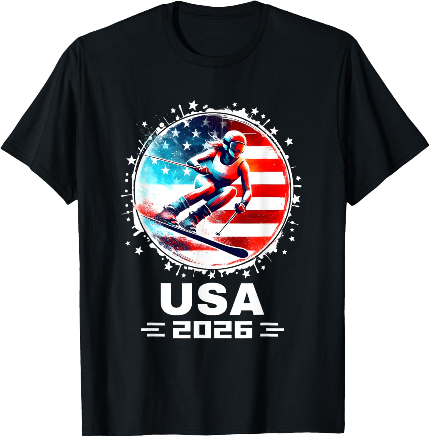 Skier USA Team 2026 American Flag Women's Skiing T-Shirt - 6