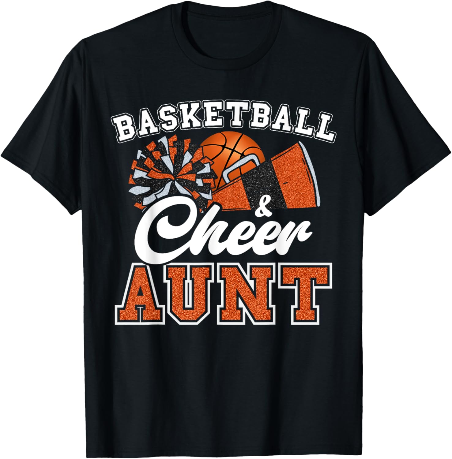 Proud Basketball Cheer Aunt T-Shirt for Cheerleader Niece in Orange - 14