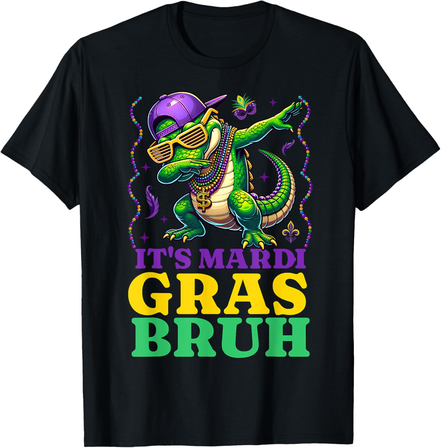 Mardi Gras Dabbing Alligator T-Shirt for Fun Costume Parades - 2